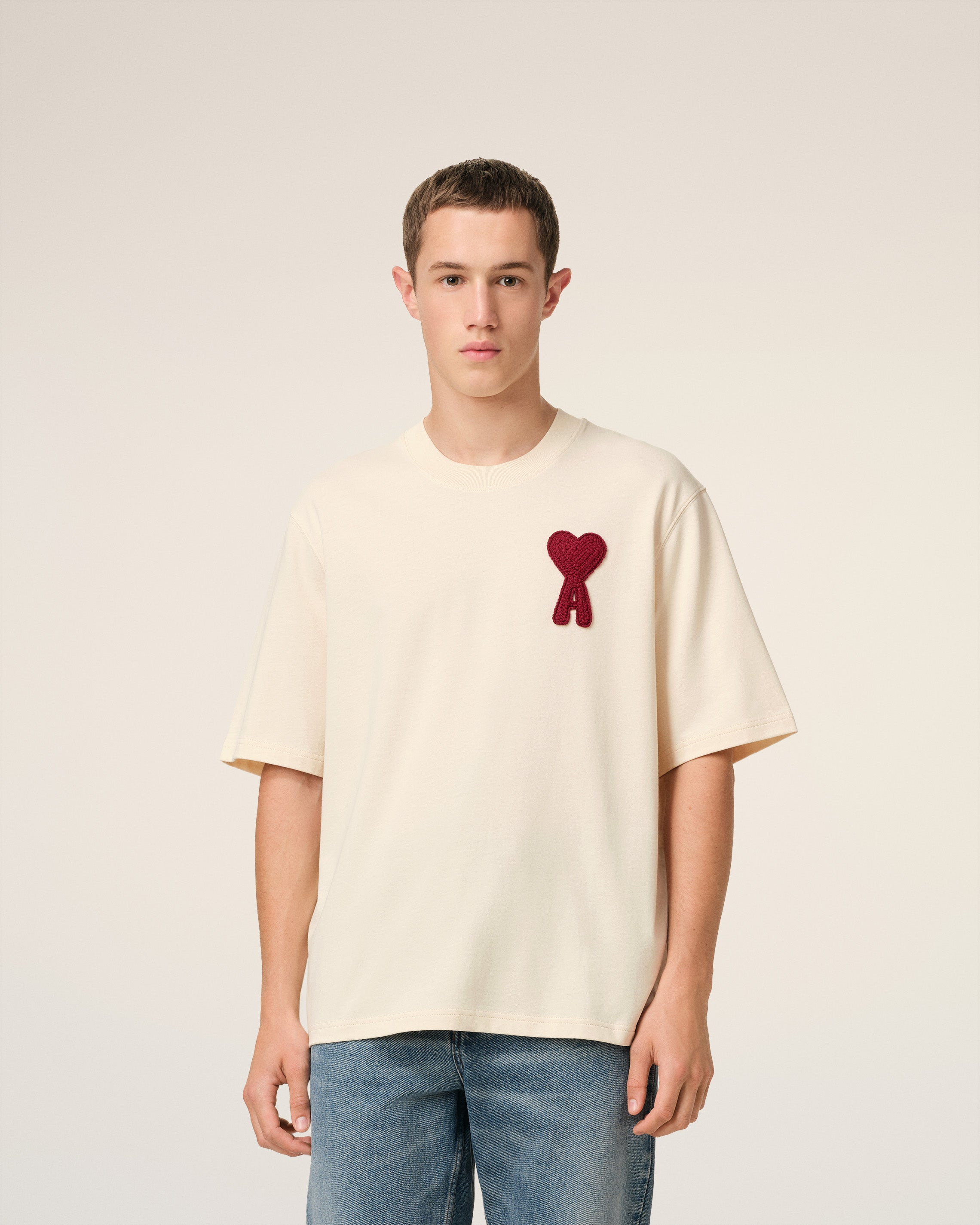 BEIGE COTTON AMI DE COEUR PATCH T-SHIRT - 3
