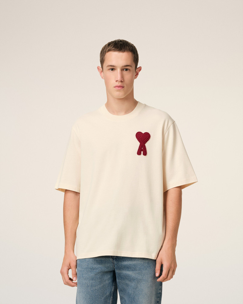 BEIGE COTTON AMI DE COEUR PATCH T-SHIRT 3