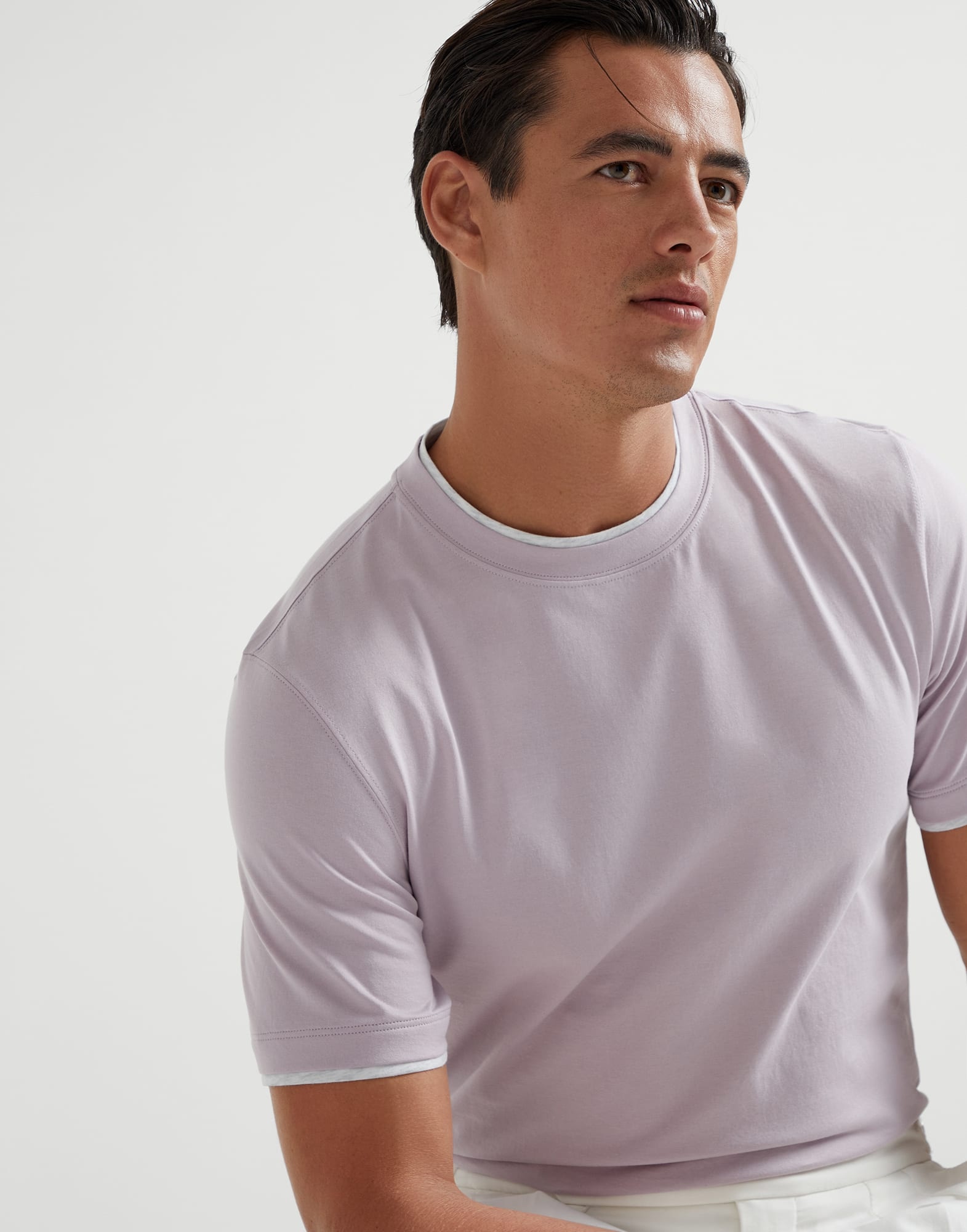 Cotton jersey crew neck T-shirt with faux-layering - 3