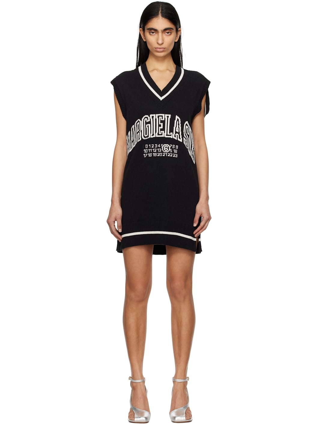 Black & Off-White Varsity Jacquard Minidress - 1