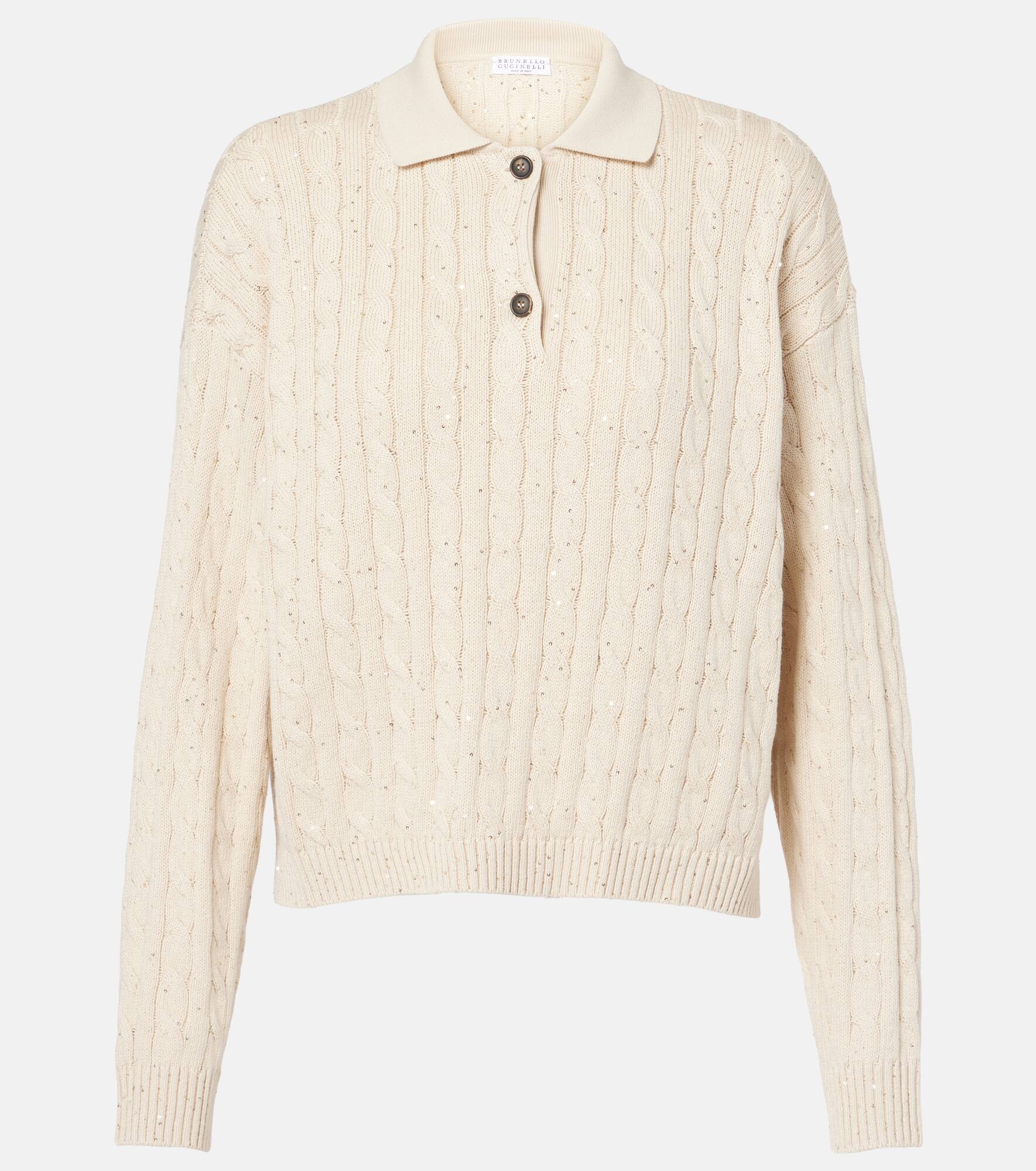 Cable-knit cotton-blend sweater - 1