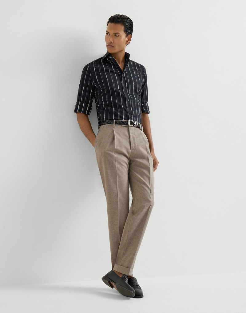 Virgin wool, cotton and silk mouliné trousers with pleat 5