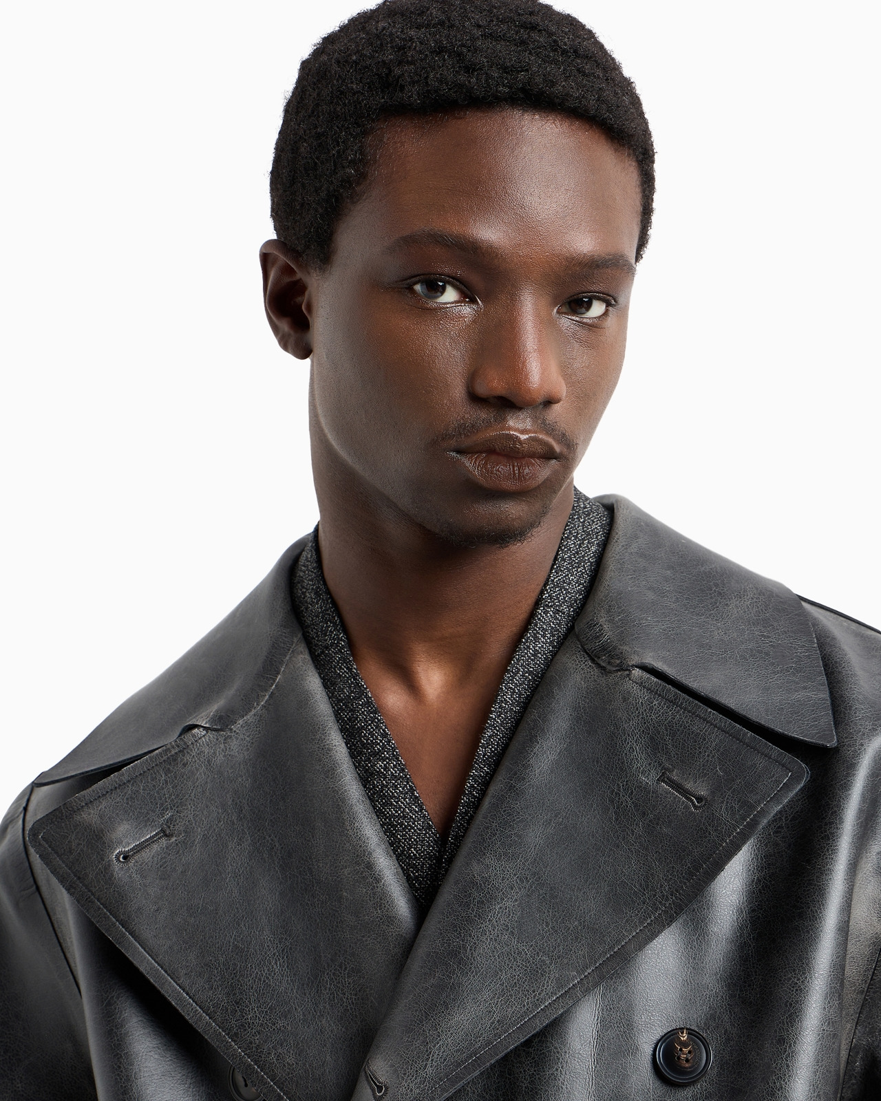 Double-breasted coat in leather-effect coated fabric - 5