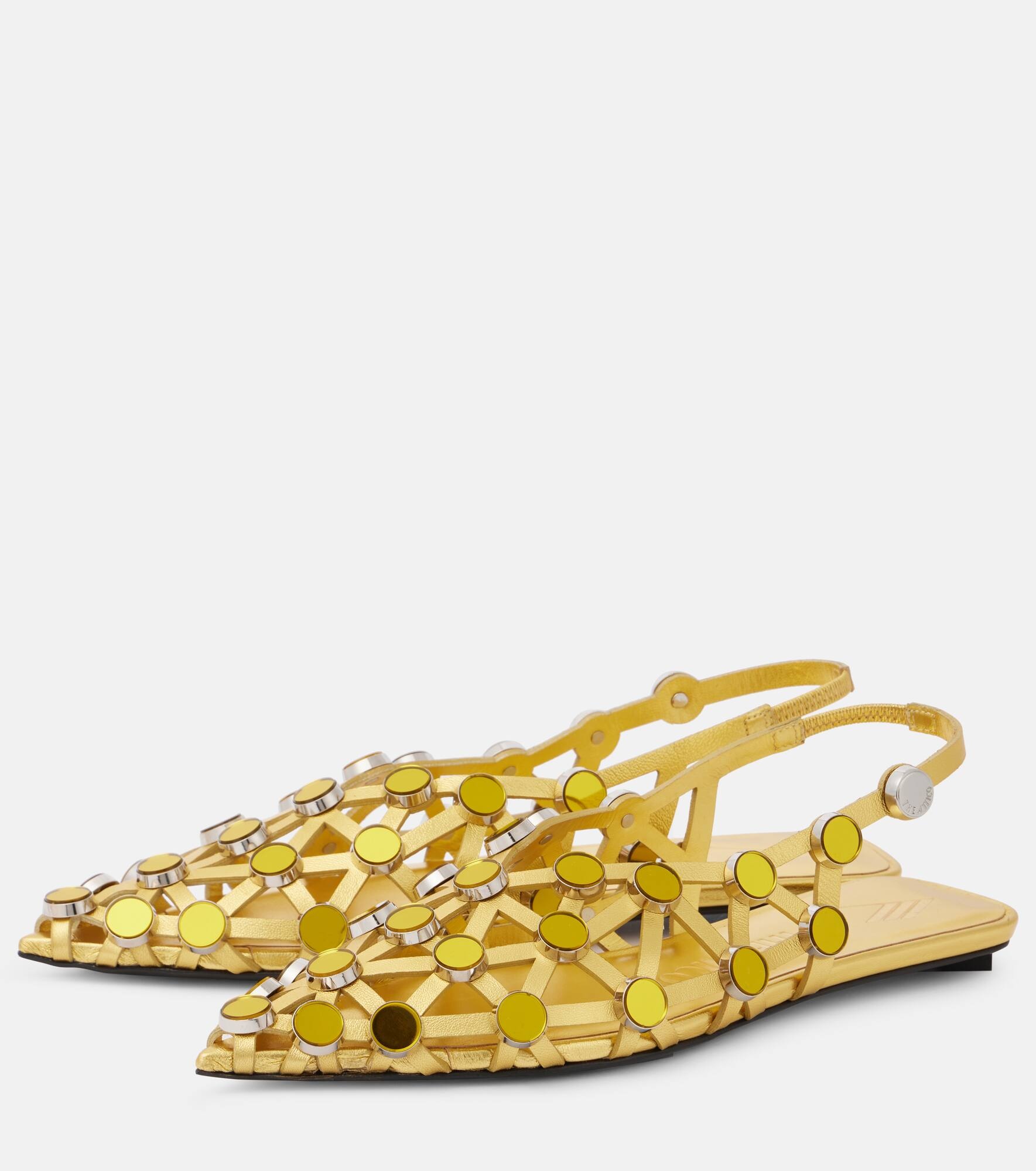 Grid metallic leather slingback flats - 4