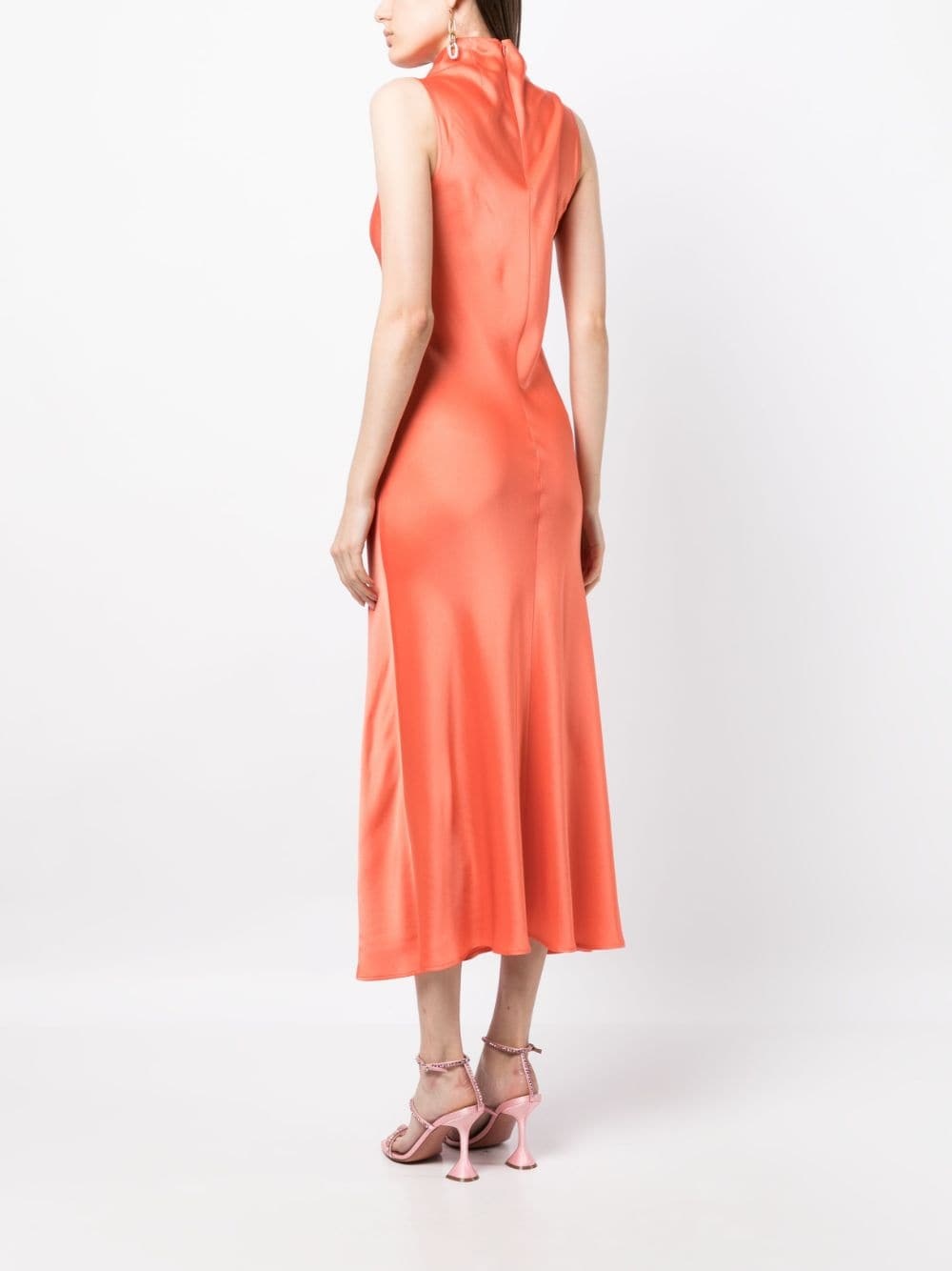 SATIN DRAPE NECK SLEEVELESS DRESS - 4