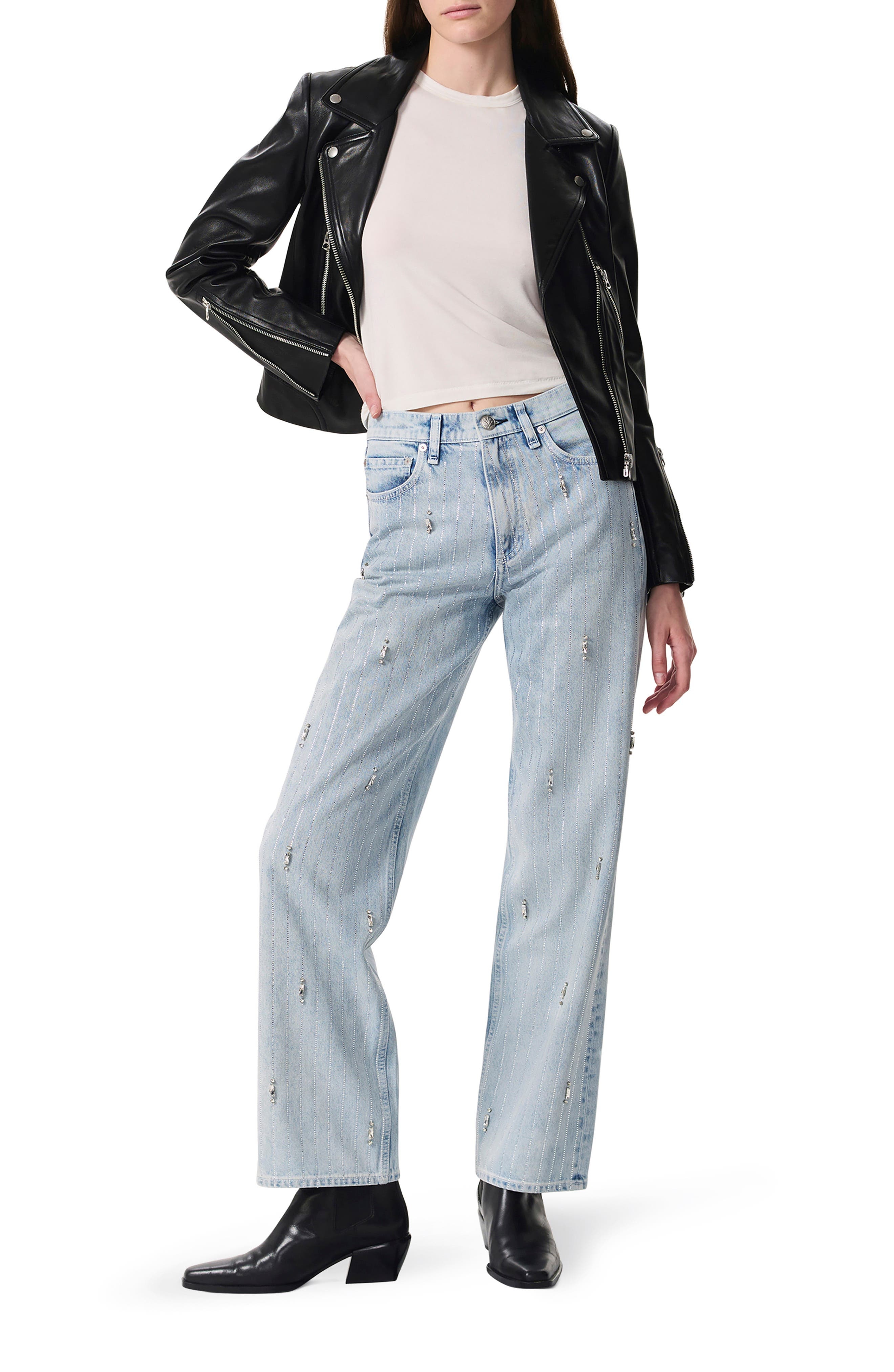 rag & bone Rhinestone High Waist Straight Leg Jeans in Aljwl at Nordstrom - 6