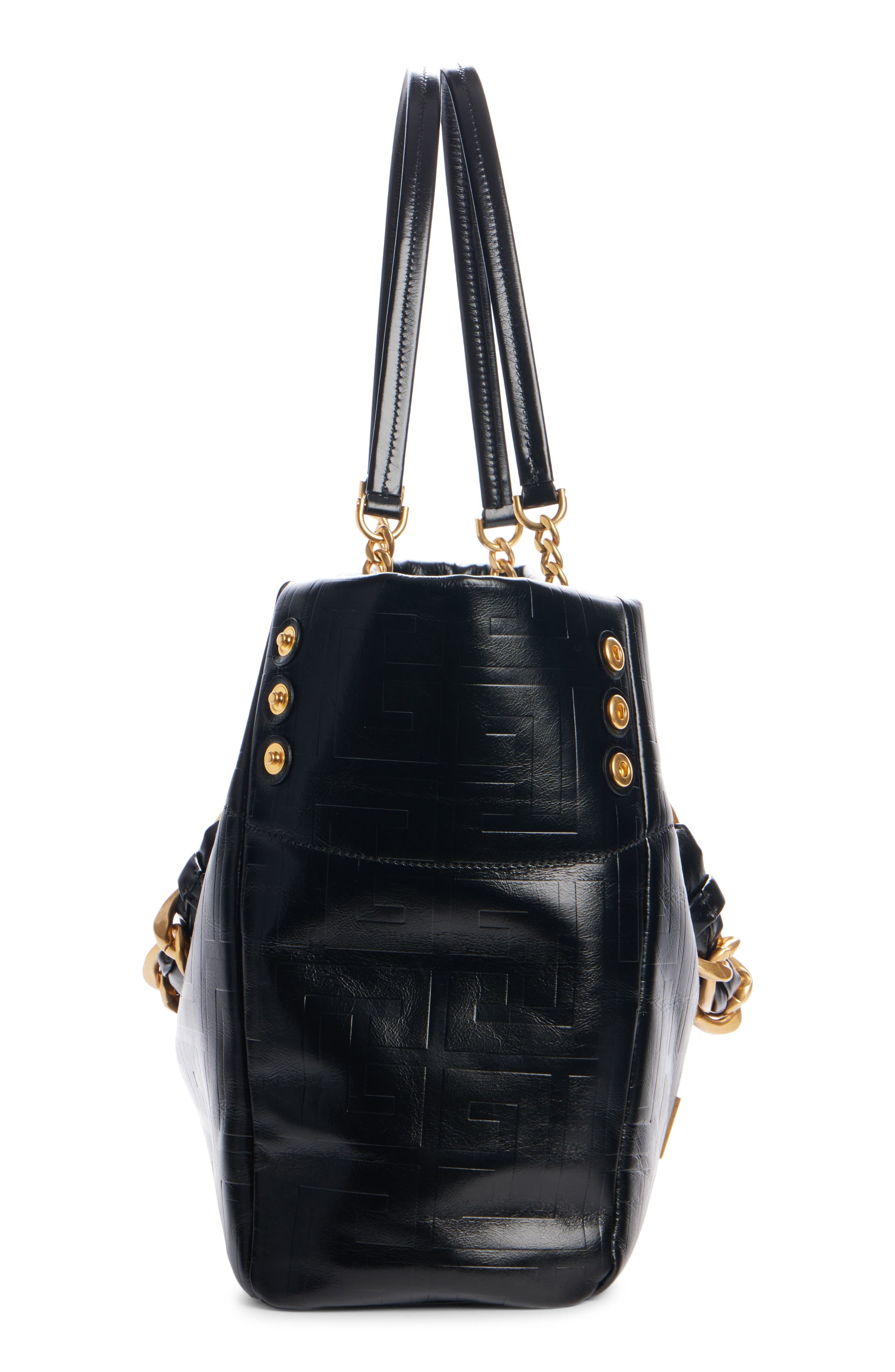 Balmain Small 1945 Monogram Embossed Soft Leather Tote in 0Pa Black at Nordstrom - 5
