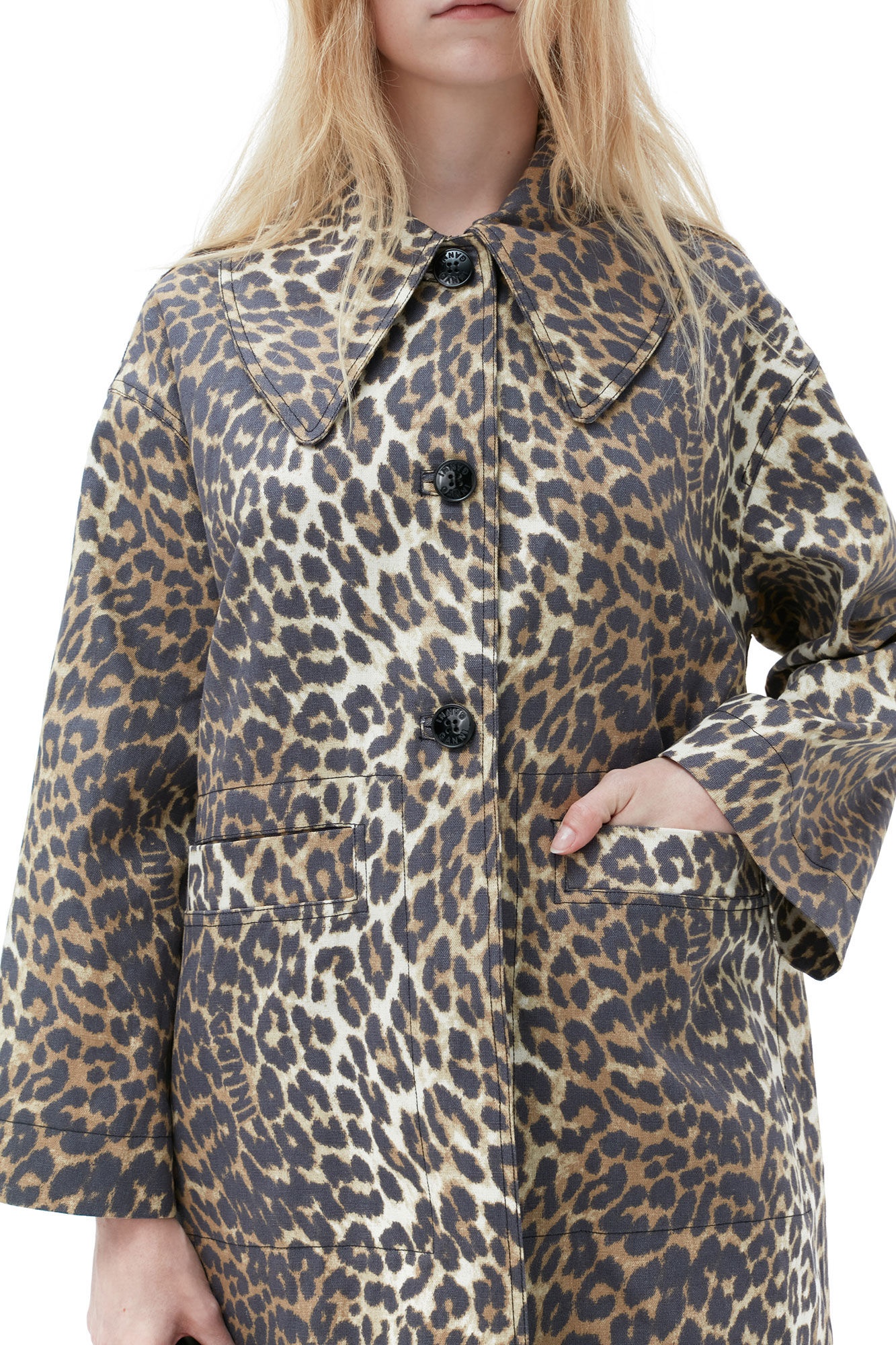 LEOPARD PRINTED CANVAS COAT - 6