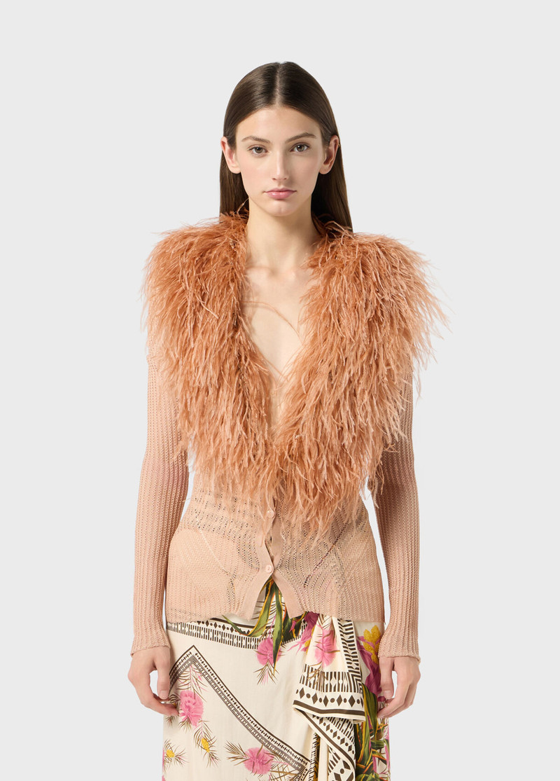 Blumarine KNIT CARDIGAN WITH FEATHERED NECK outlook