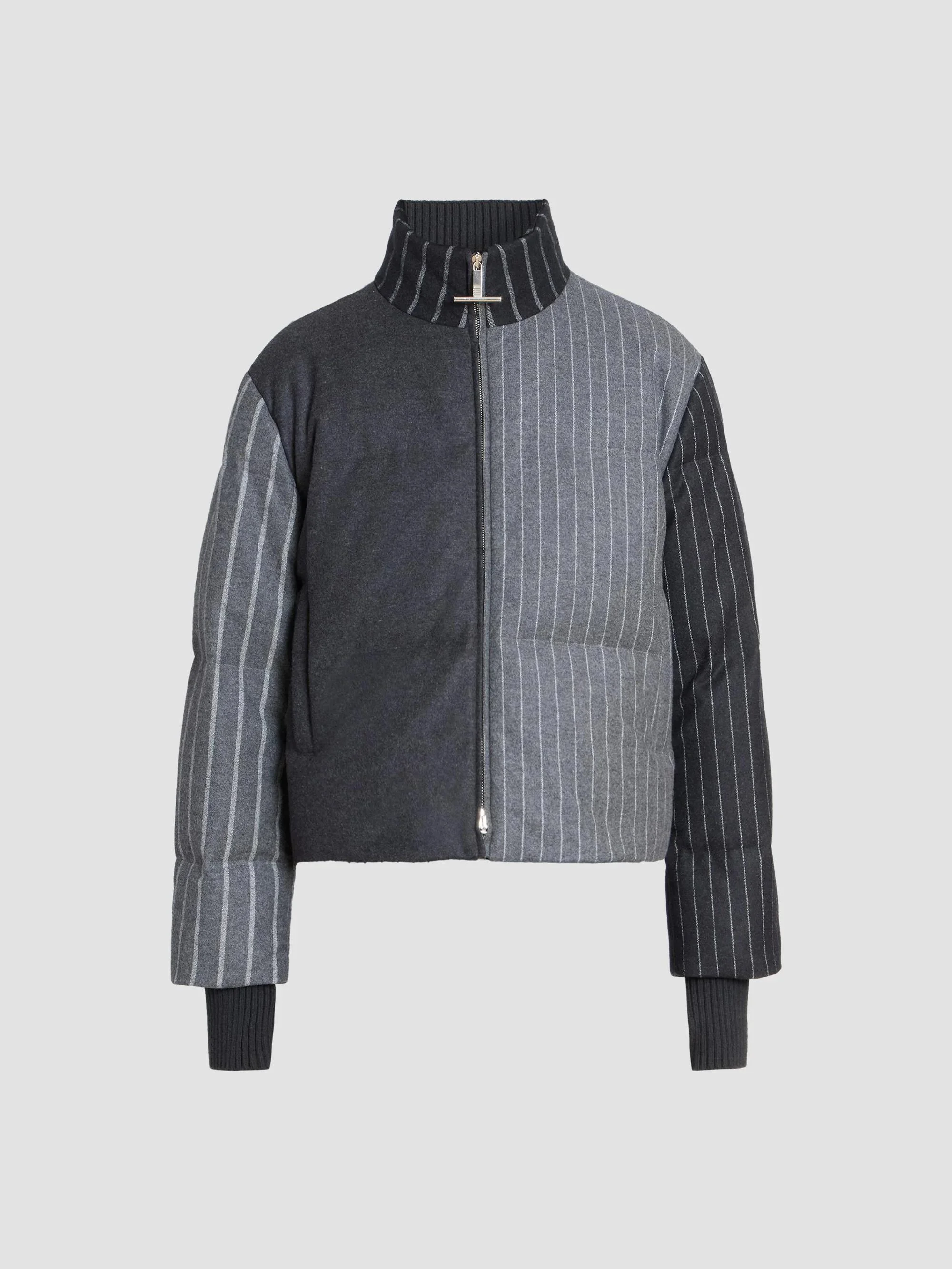 Men's Chalk Striped Flannel Down Jacket - Medium Grey - 1