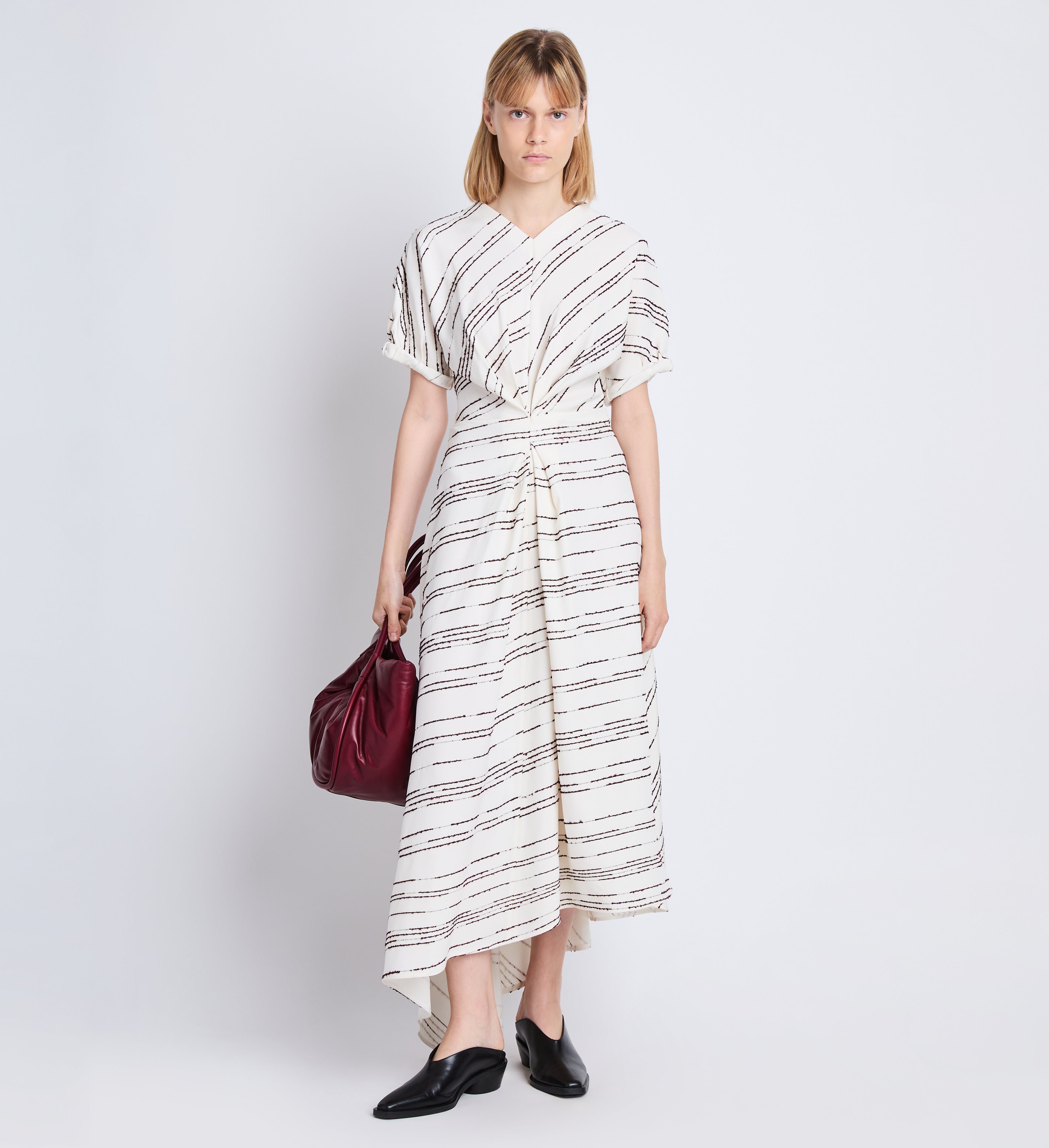 Vivienne Asymmetrical Dress in Textured Stripe Flou - 2