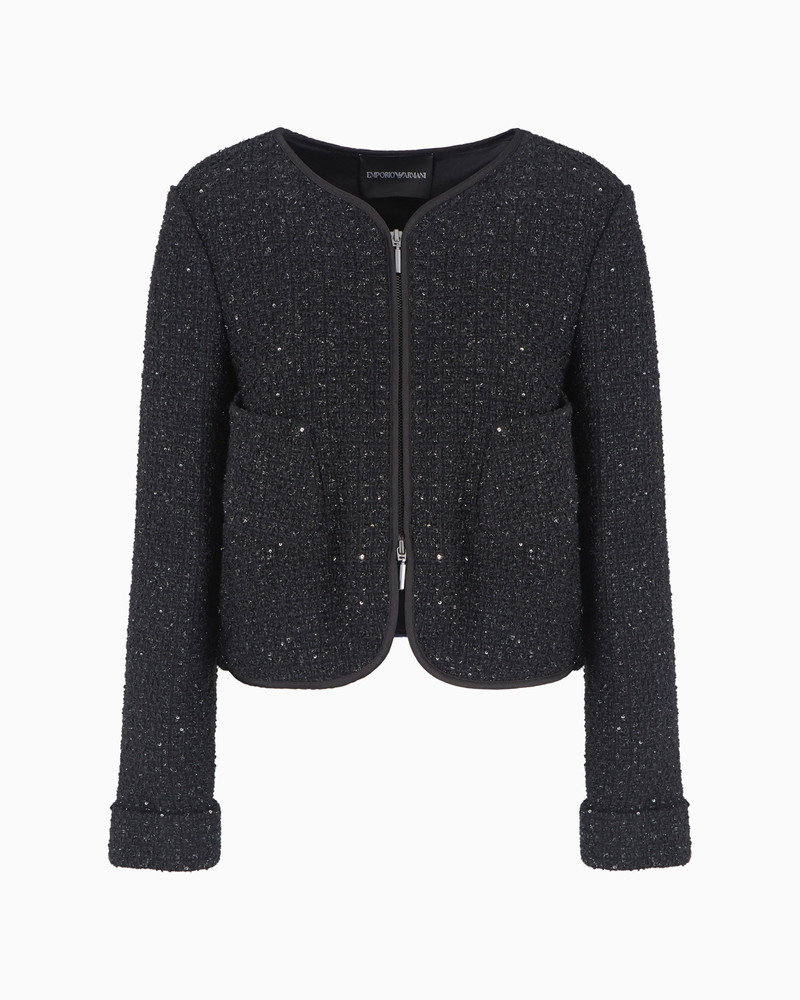 Lurex tweed zip-up jacket with micro sequins 1