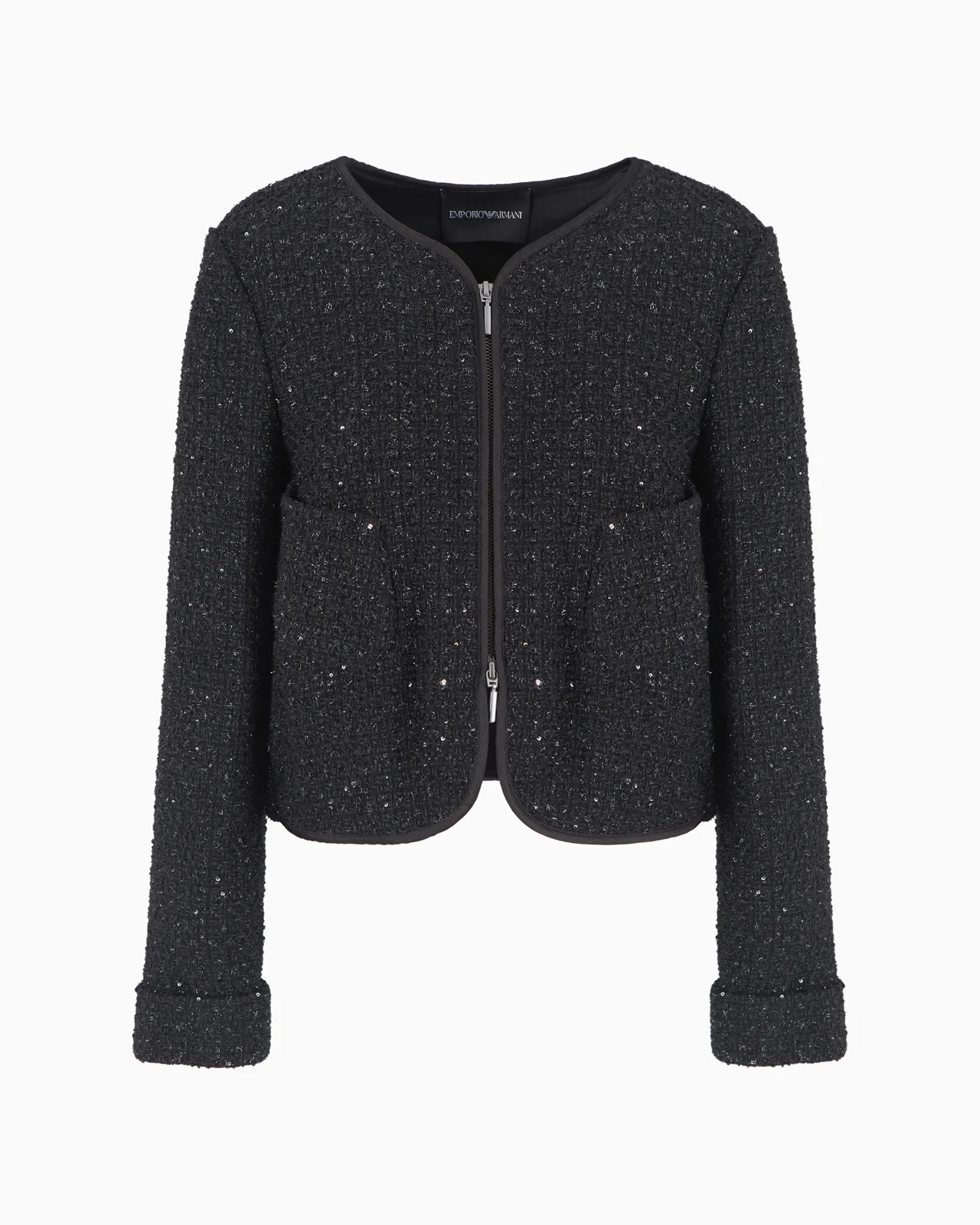 Lurex tweed zip-up jacket with micro sequins - 1