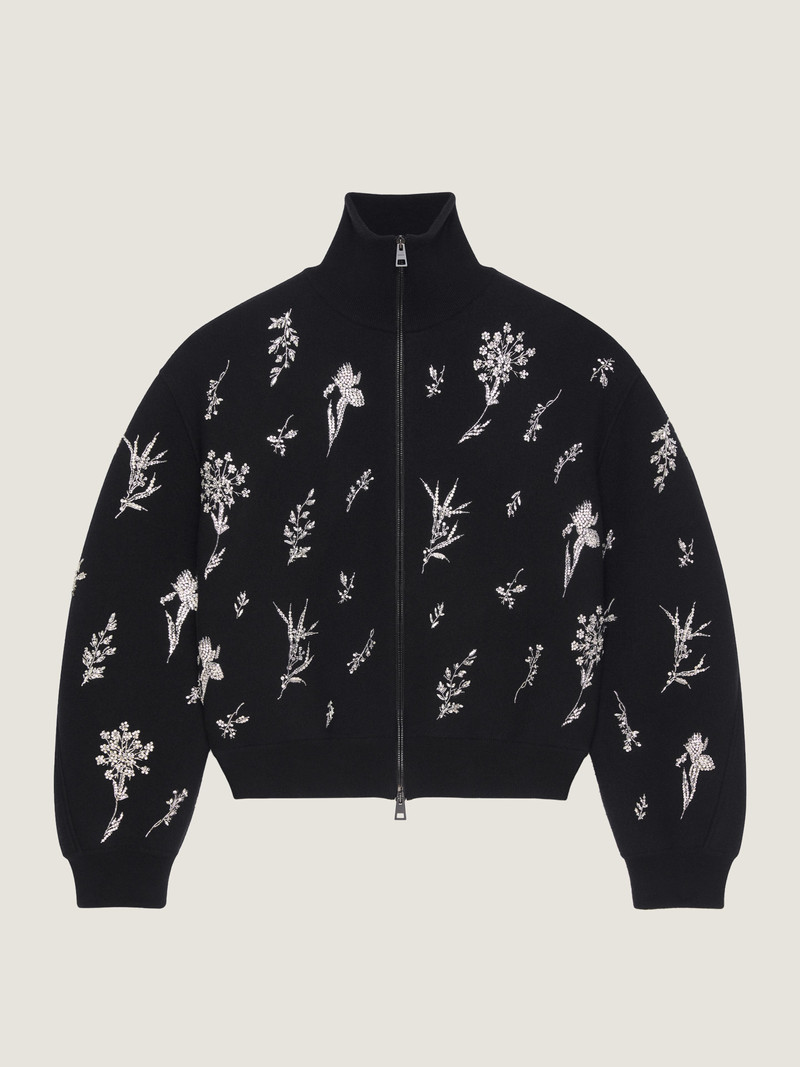 COCOON BOMBER IN WOOL KNIT WITH CRYSTAL EMBROIDERY 1