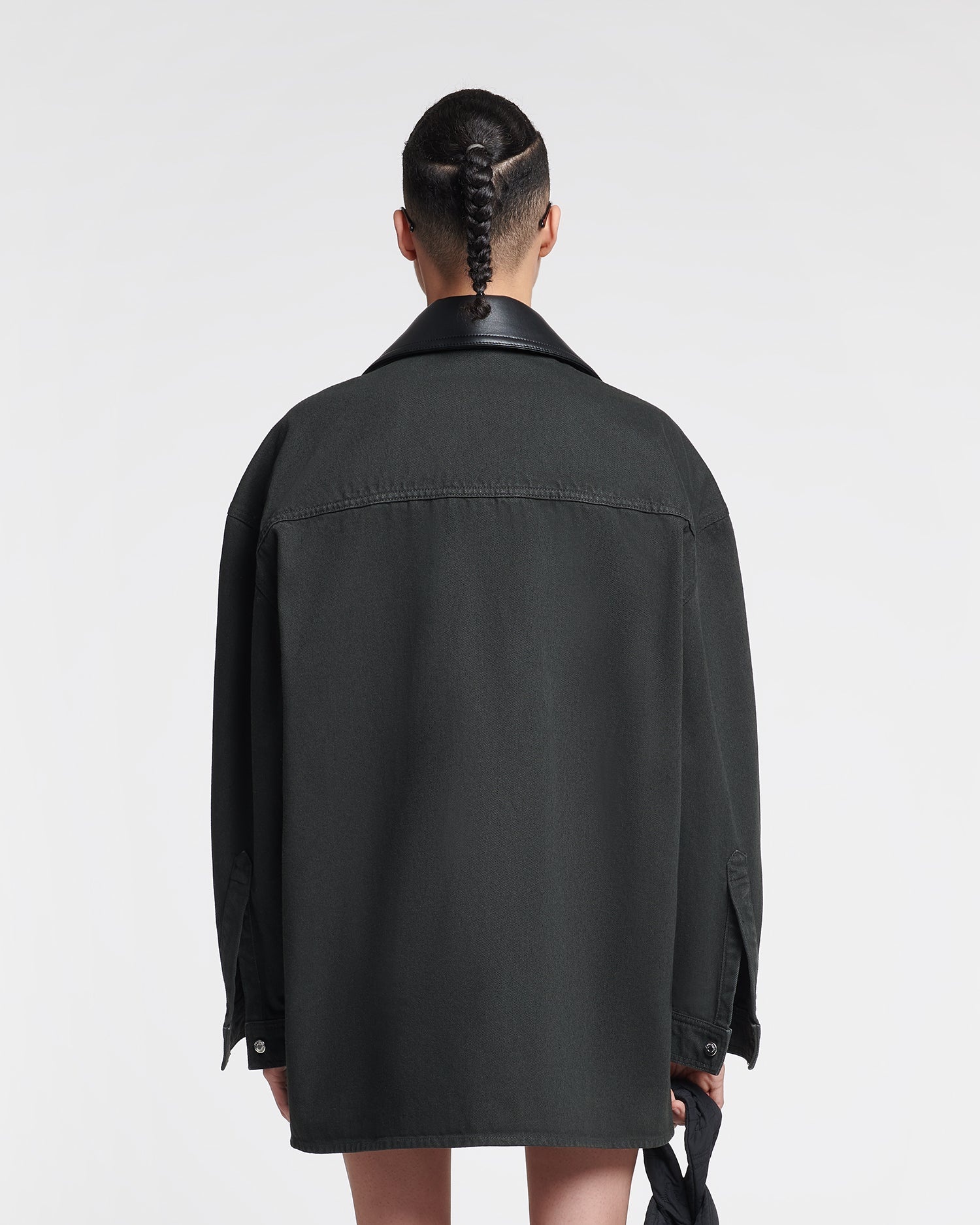 Leather-Trimmed Denim Shirt - 8