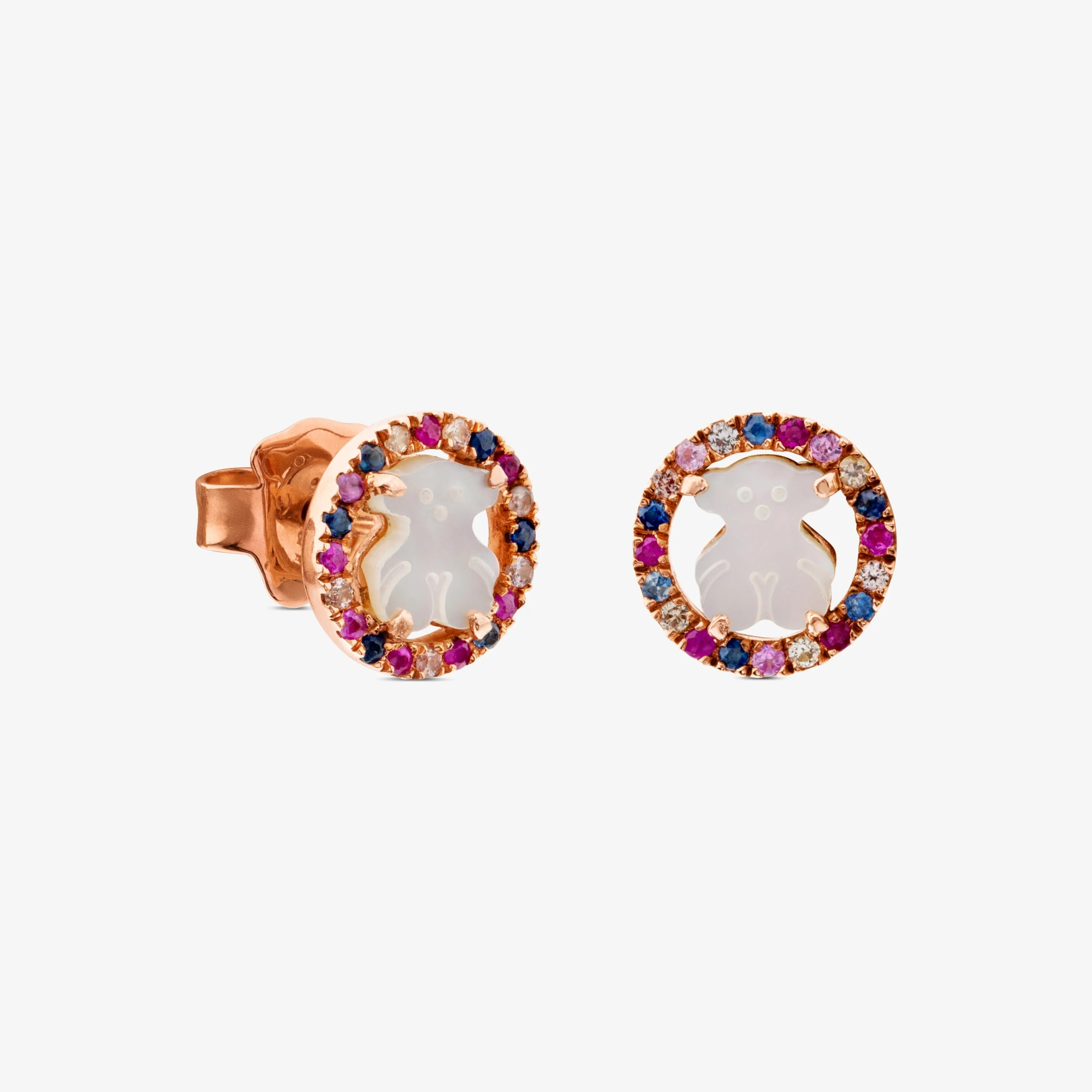 Rose 18K gold vermeil Camille Earrings with Mother-of-Pearl and multicolored Sapphire - 1