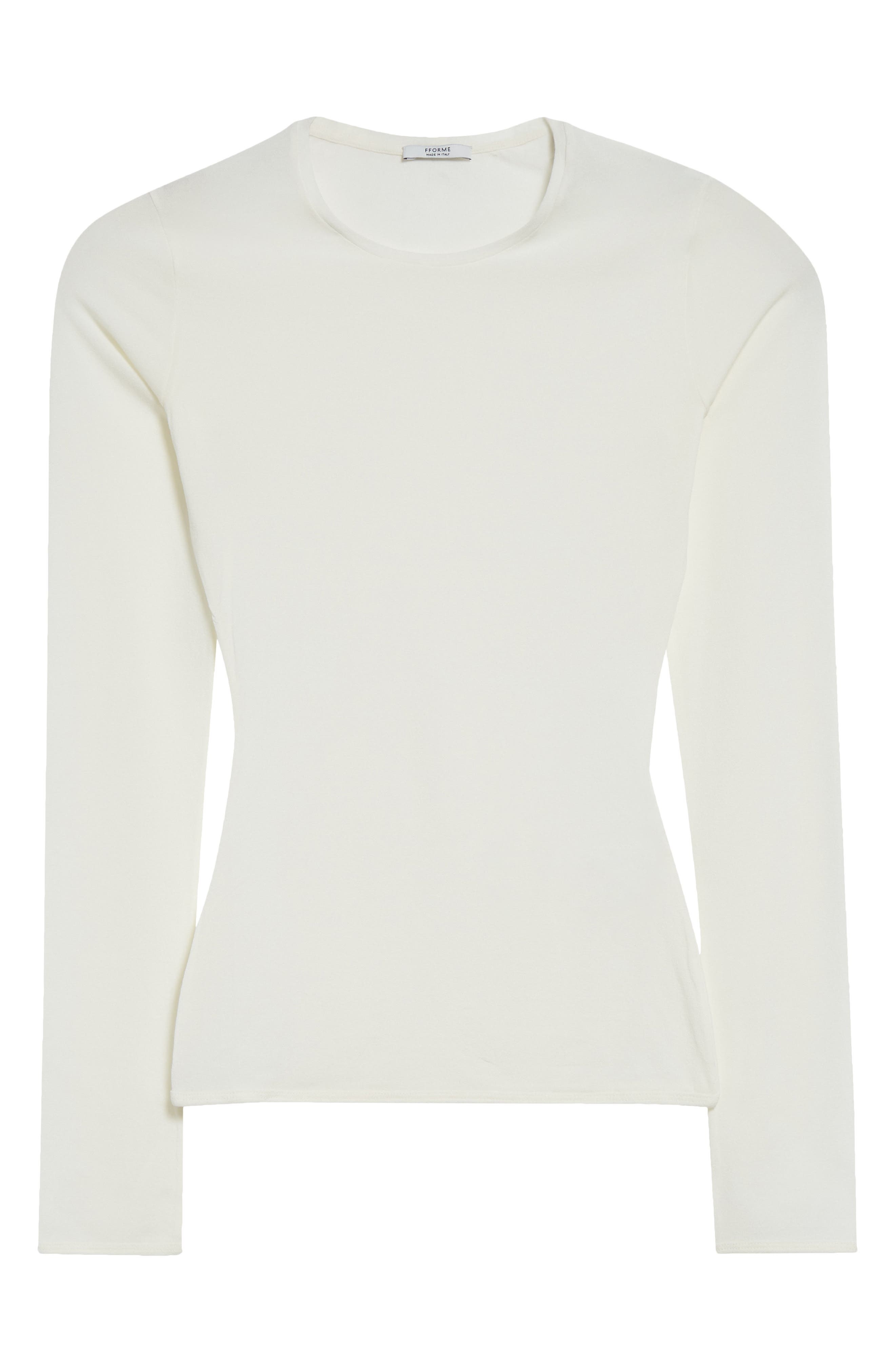 FFORME Fitted Long Sleeve Stretch Silk Top in Off White at Nordstrom - 4