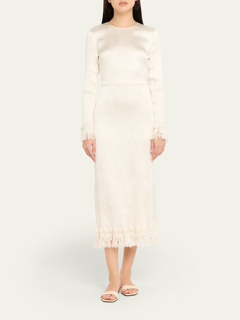 FFORME Mina Frayed Edge Long-Sleeve Midi Dress outlook