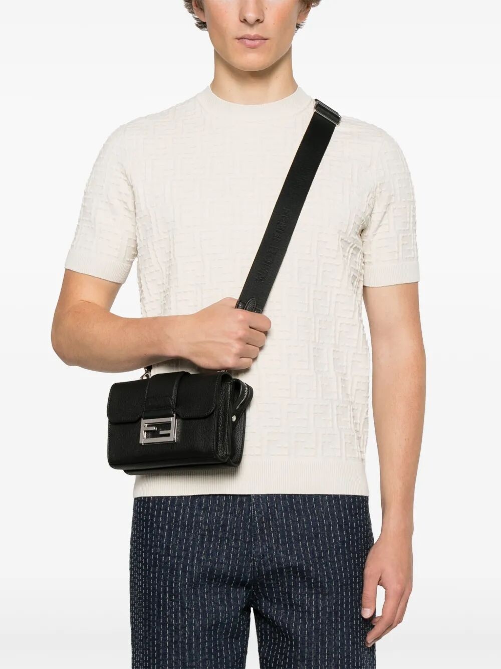 Fendi Men Full-Grain Leather Double Baguette Bag - 2