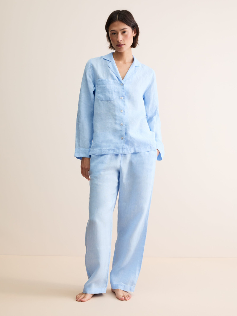 Derek Rose Women's Pajamas Sicily Linen Light Blue outlook