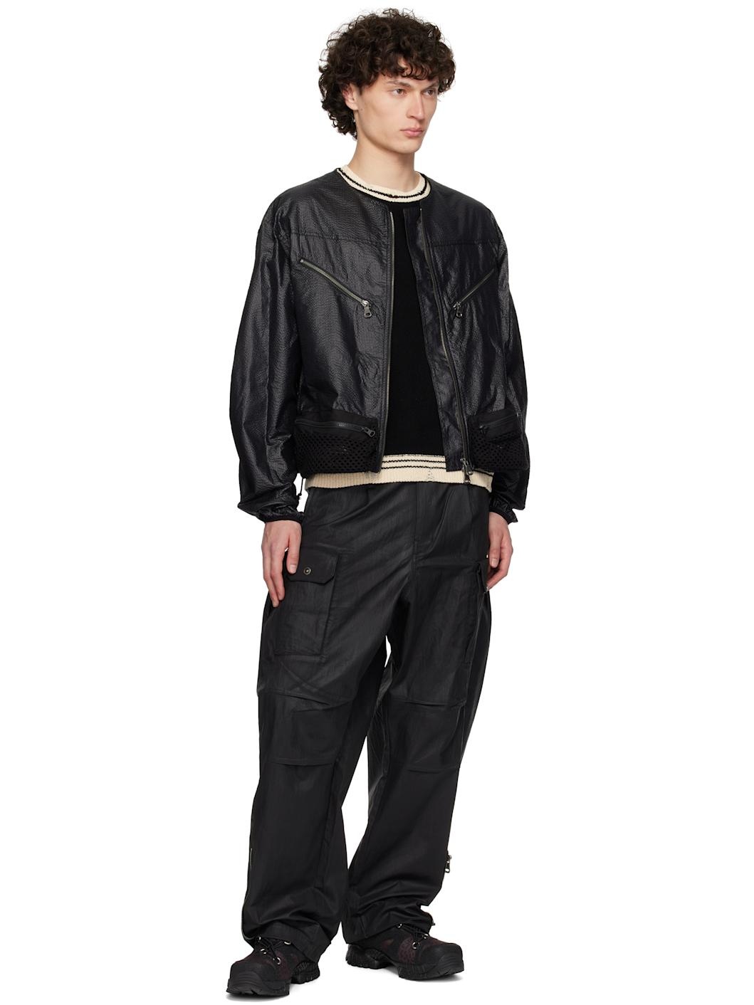 Black Convex Collarless Bomber Jacket - 4