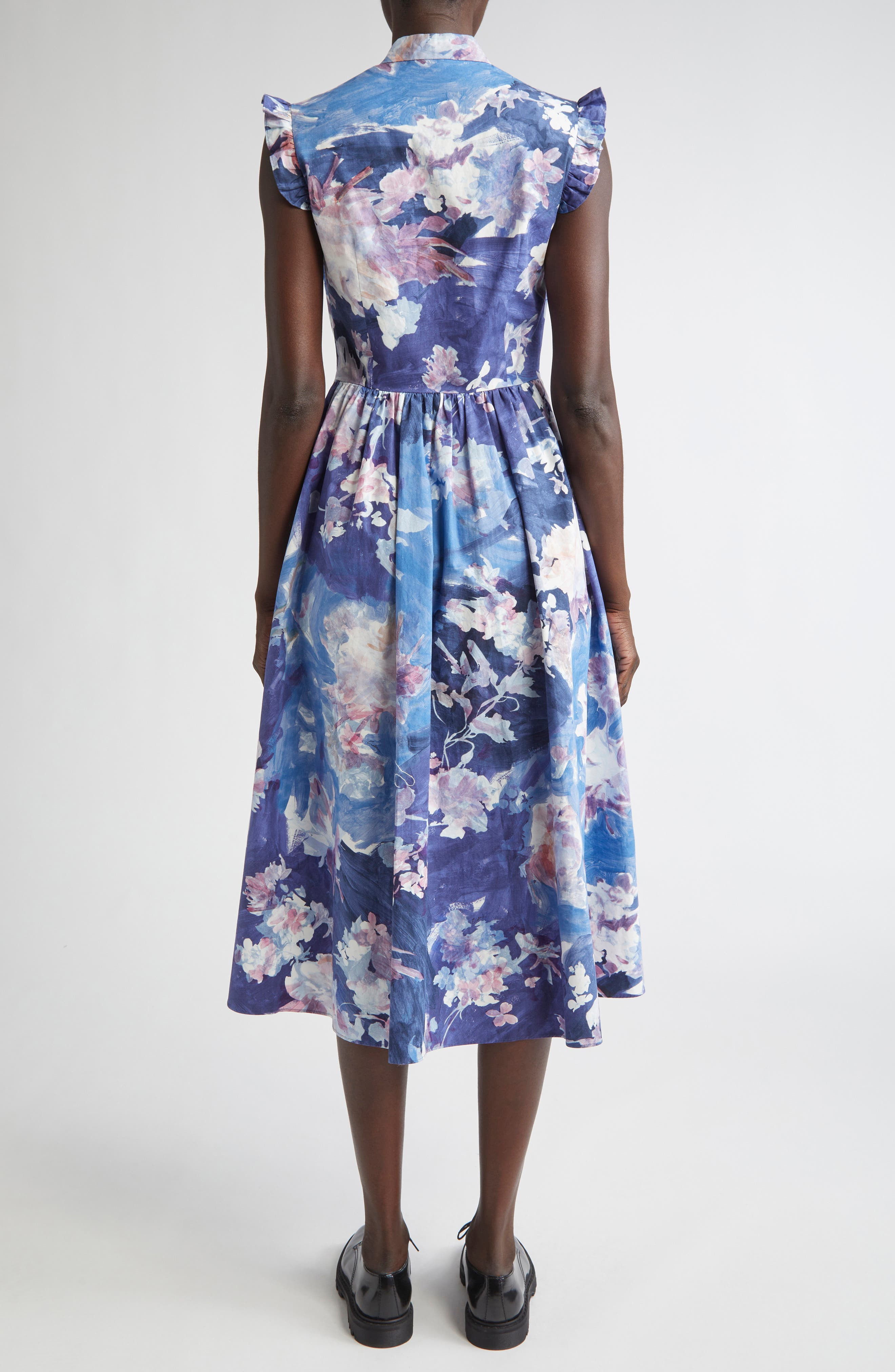 Erdem Floral Print Sleeveless Crinkled Satin Midi Dress in Artist Garden Pale Cobalt at Nordstrom - 2