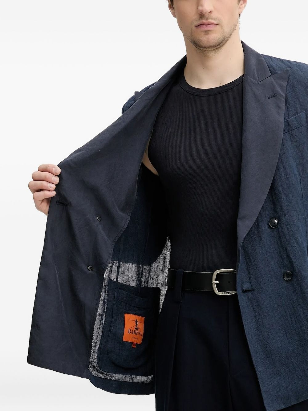 double-breasted linen blazer - 5