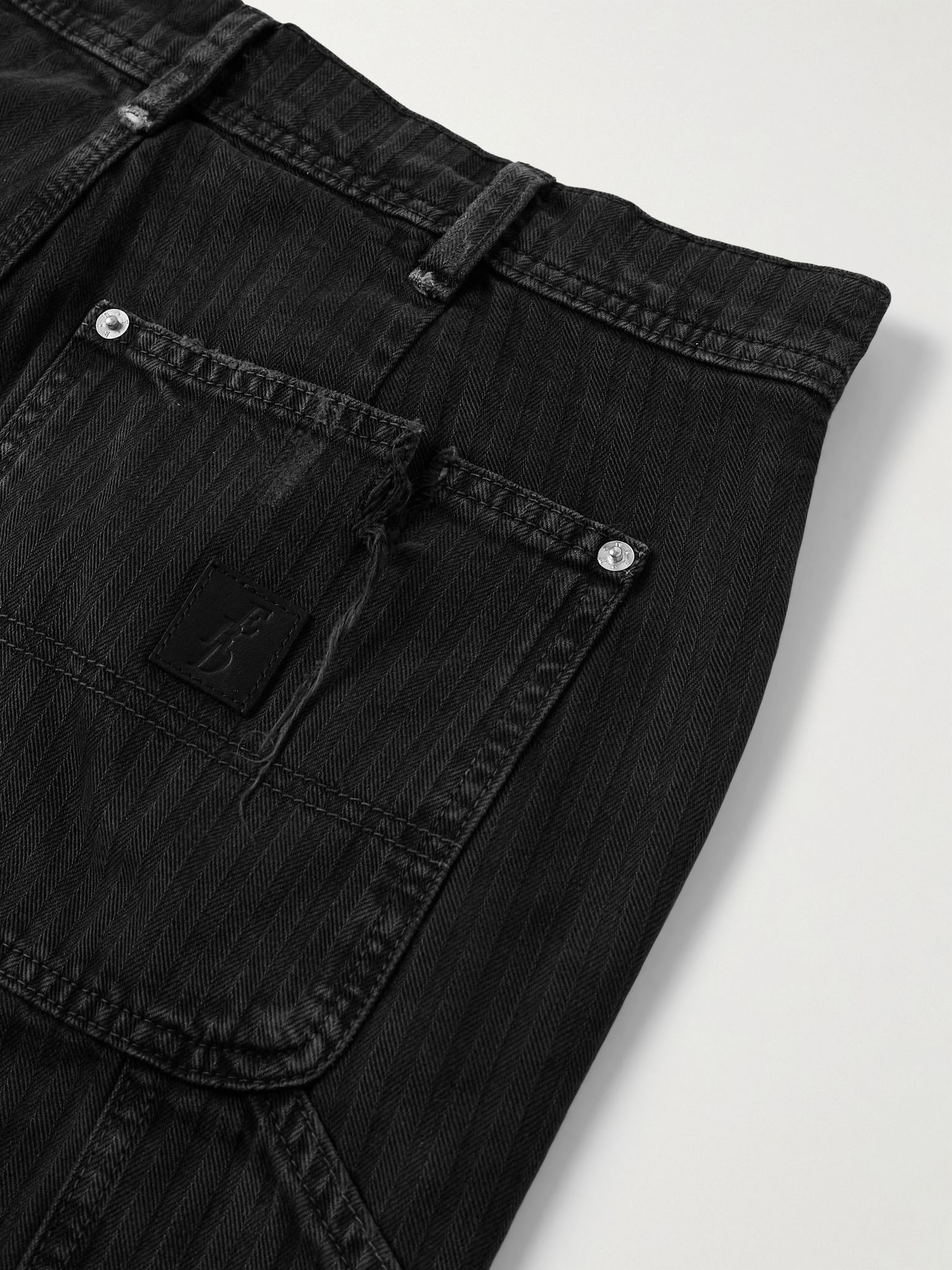 Straight-Leg Distressed Panelled Herringbone Denim Trousers Black - 5
