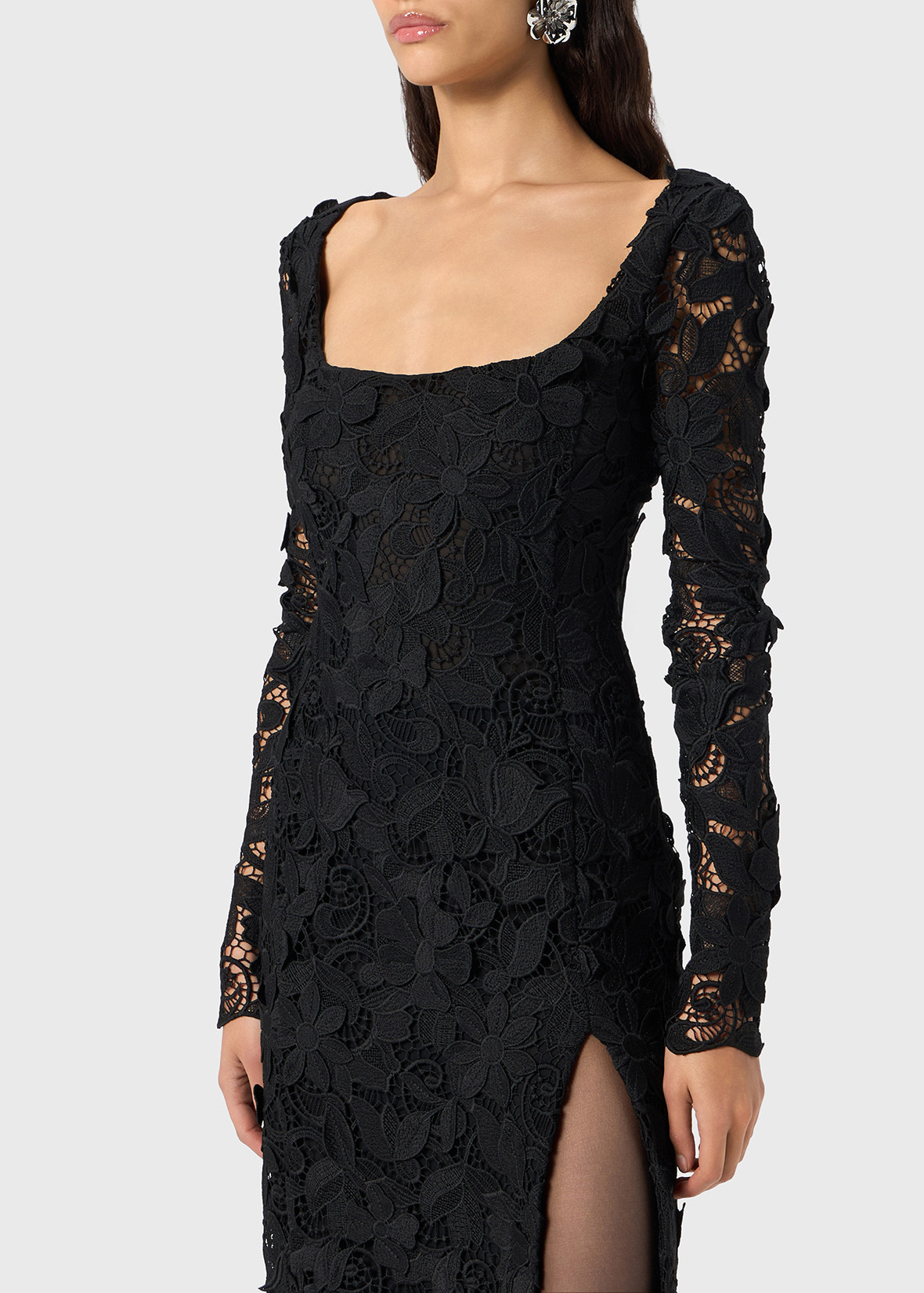 MIDI MACRAMÉ LACE DRESS WITH SLIT - 5