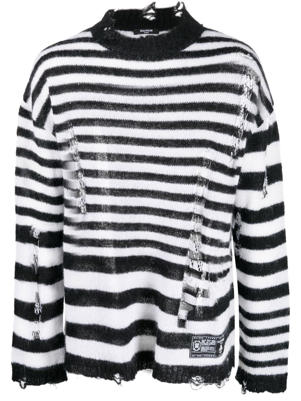 striped distressed-effect jumper - 1