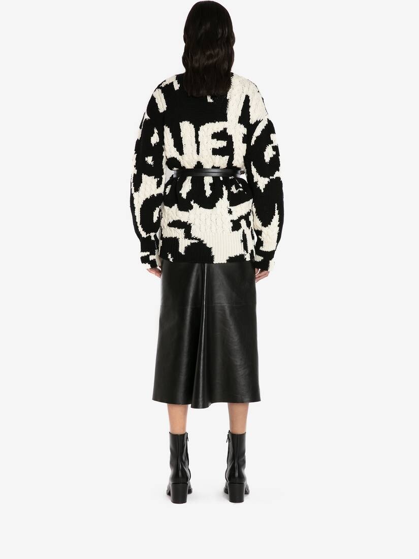 Wool Mcqueen Graffiti Intarsia Cardigan in Black/ivory - 4