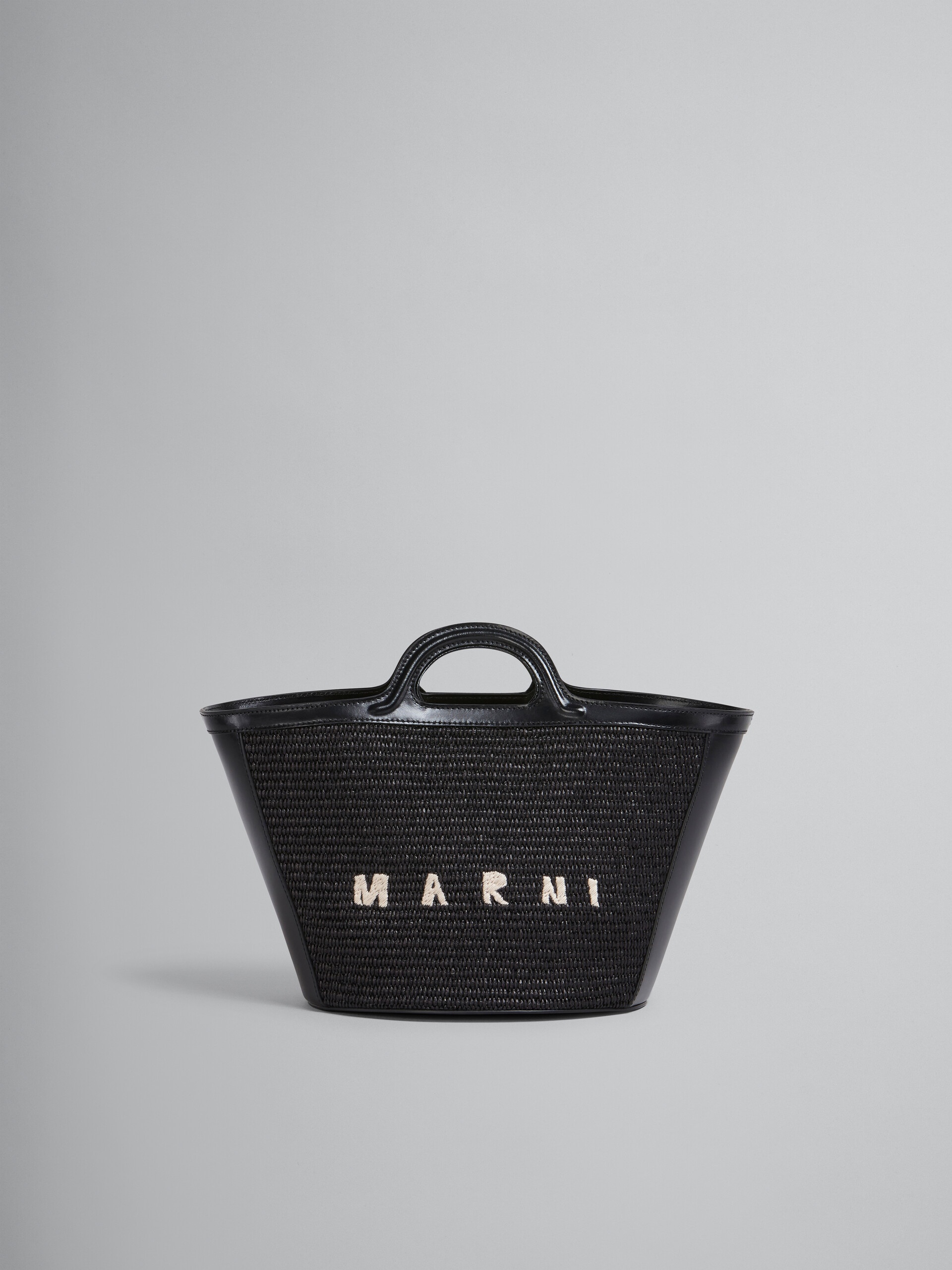 TROPICALIA SMALL BAG IN BLACK LEATHER AND RAFFIA - 1