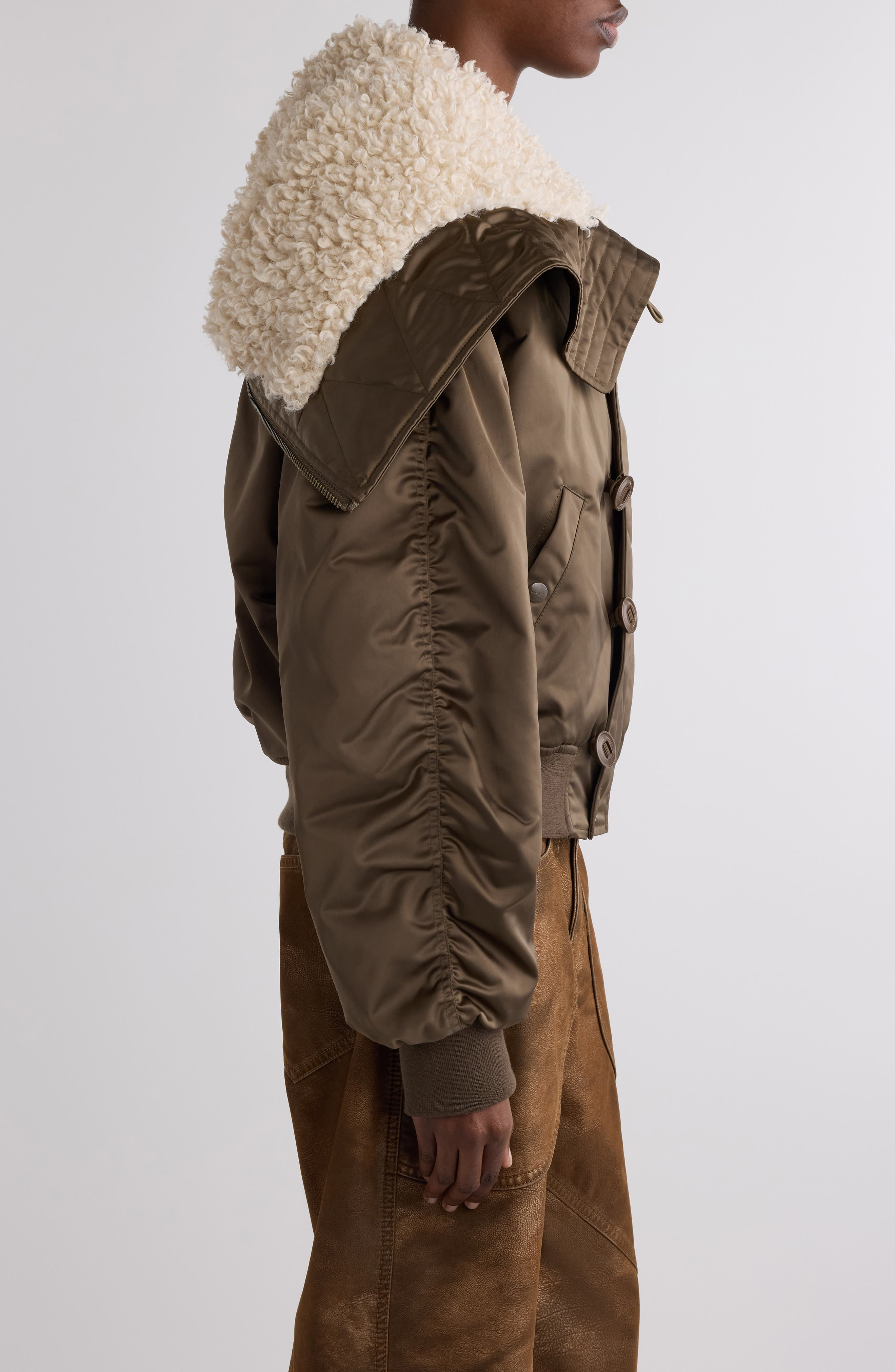 Isabel Marant Étoile Elisa Faux Shearling Trim Jacket in Khaki at Nordstrom - 5
