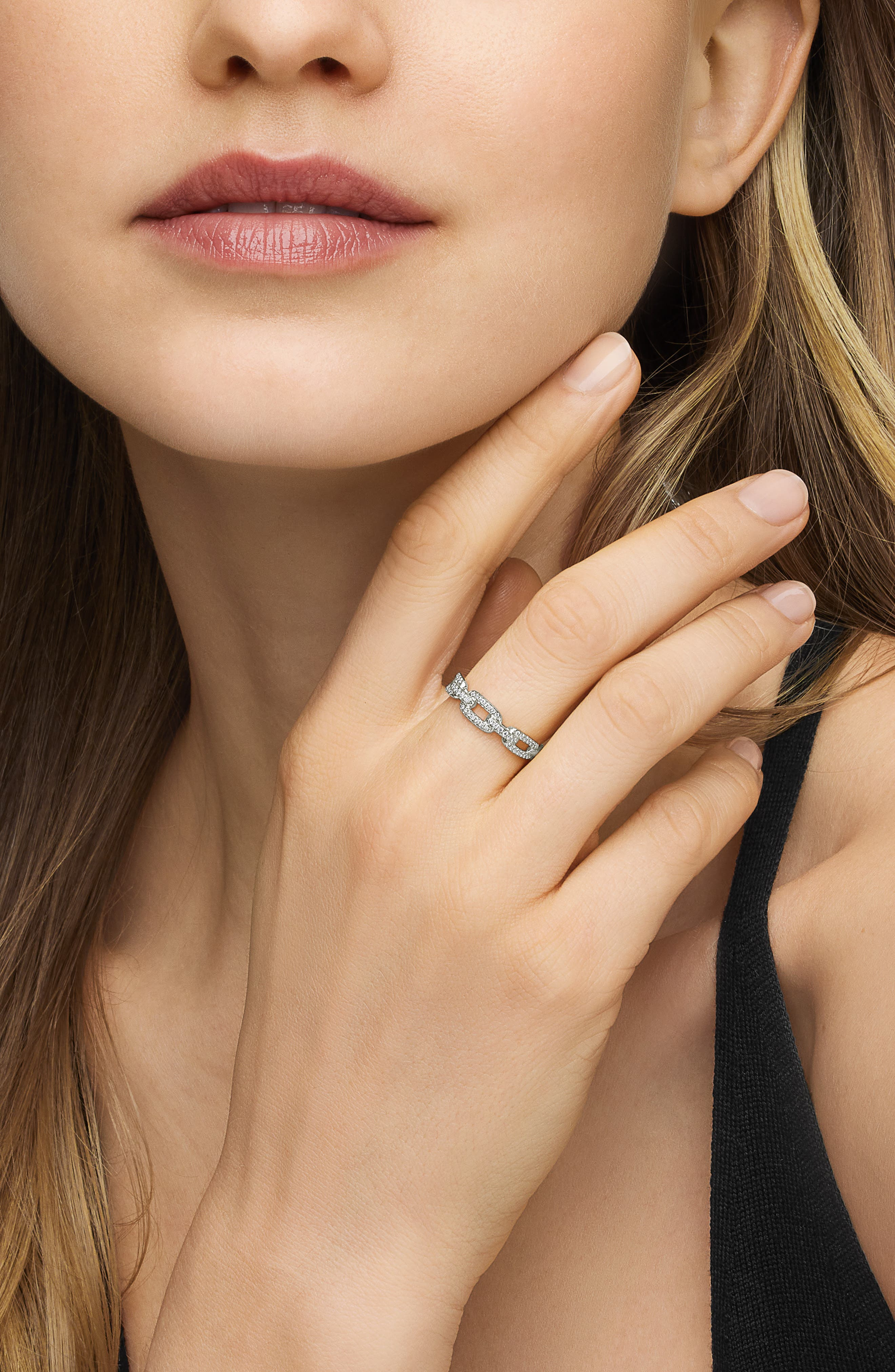 David Yurman Stax Single Row Pave Chain Link Ring with Diamonds in 18K White Gold at Nordstrom - 3