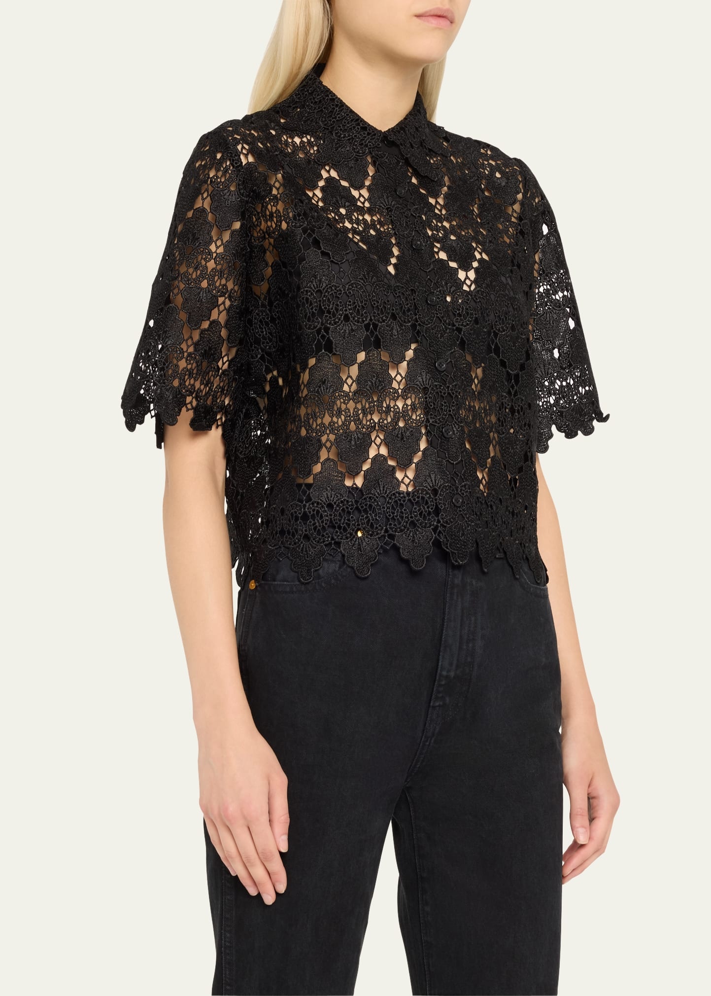 Lace Button-Front Shirt - 4