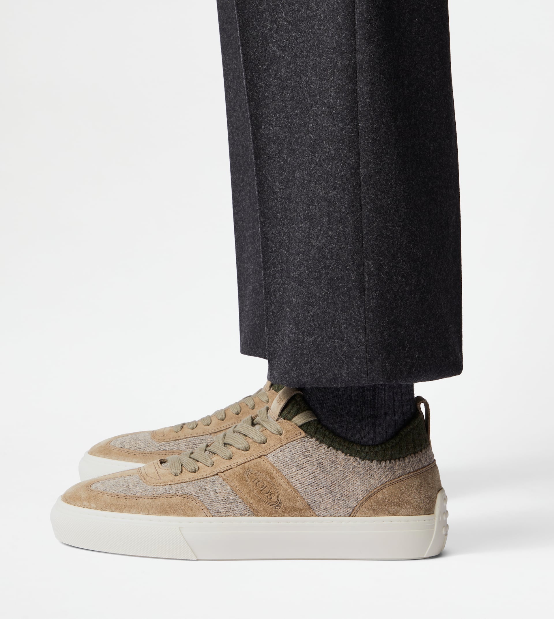 SNEAKERS IN SUEDE AD KNIT - BEIGE, GREEN - 7