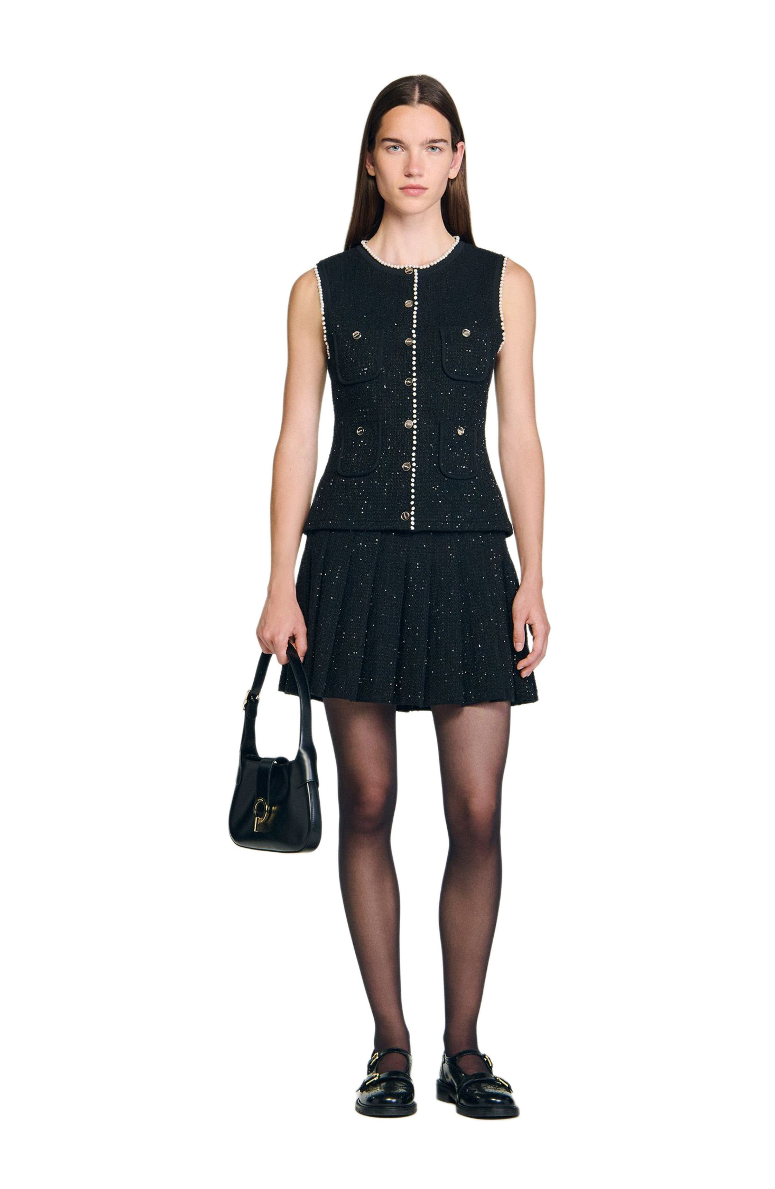 SANDRO Decorative tweed waistcoat in Black at Nordstrom - 6