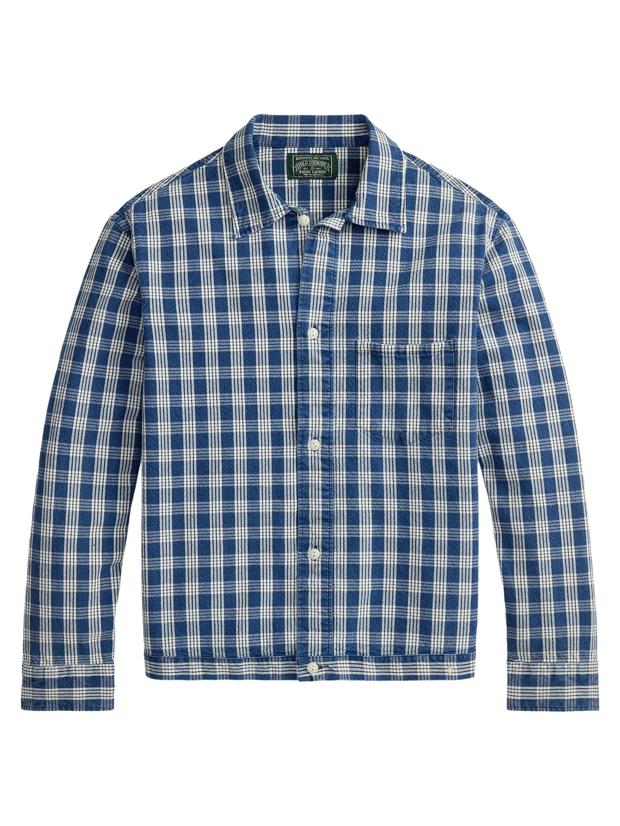 Men's Plaid Cotton Overshirt - Indigo Cream - 1
