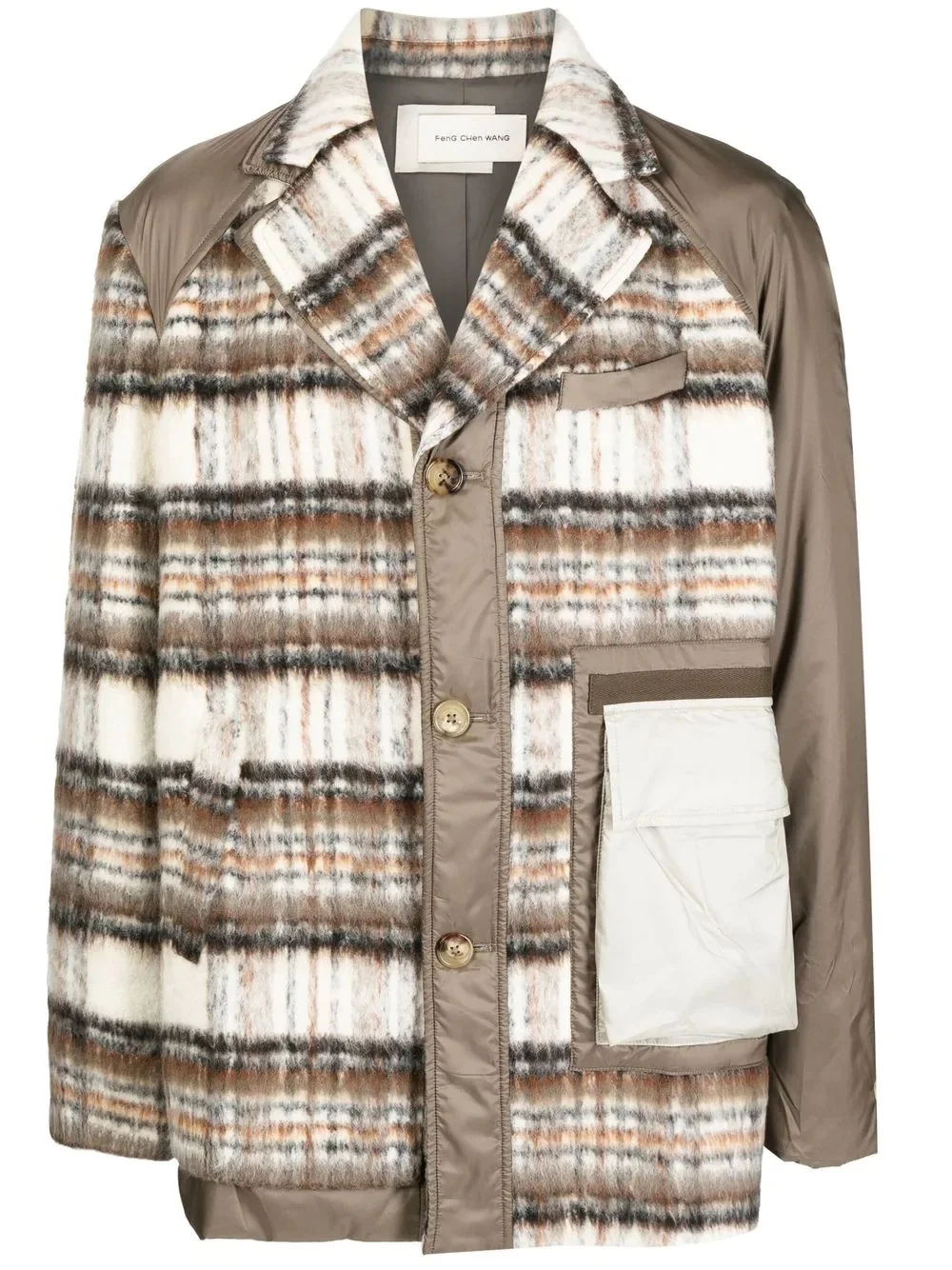 plaid panelled button-up coat - 1