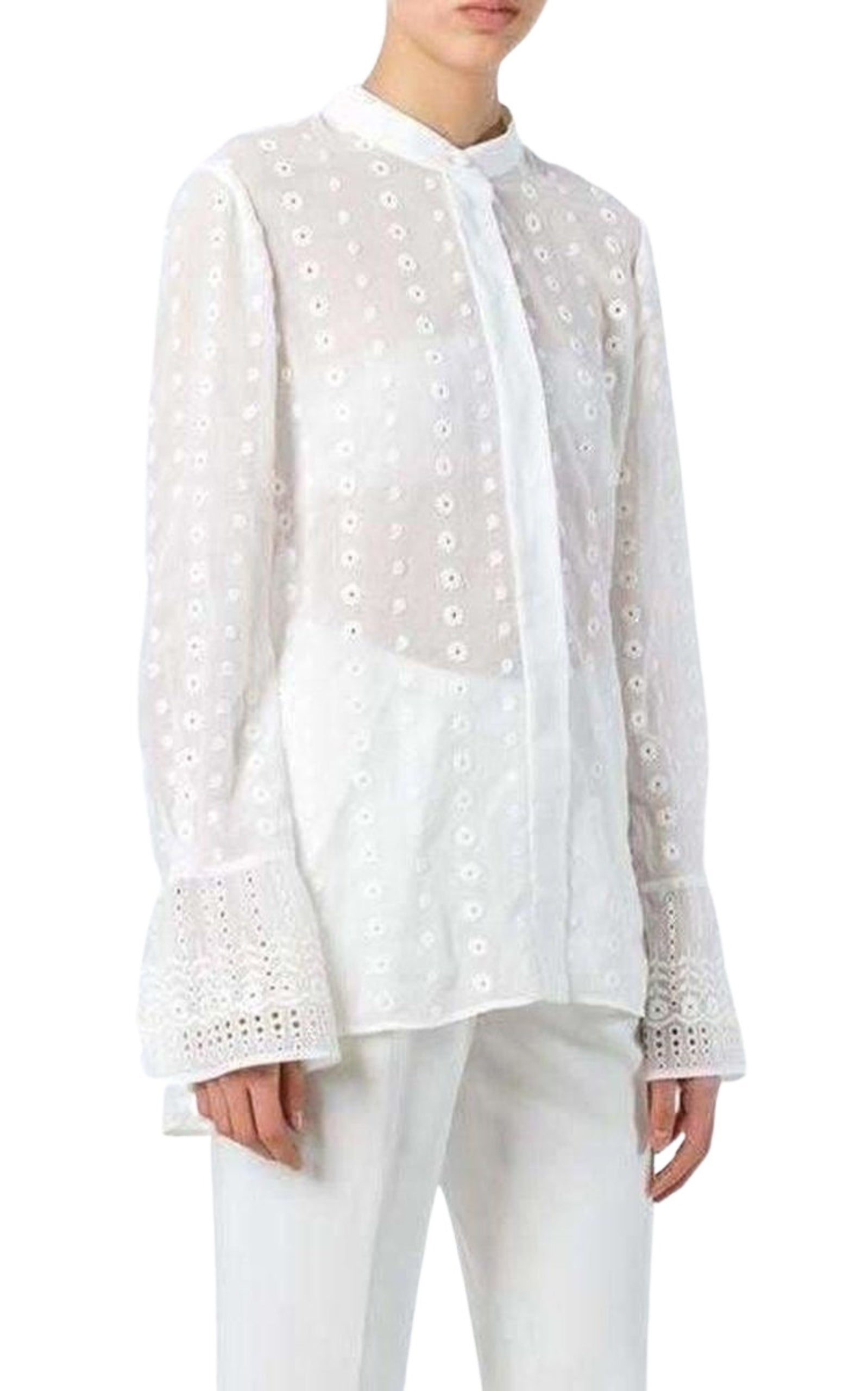 White Cotton Embroidered Shirt - 3