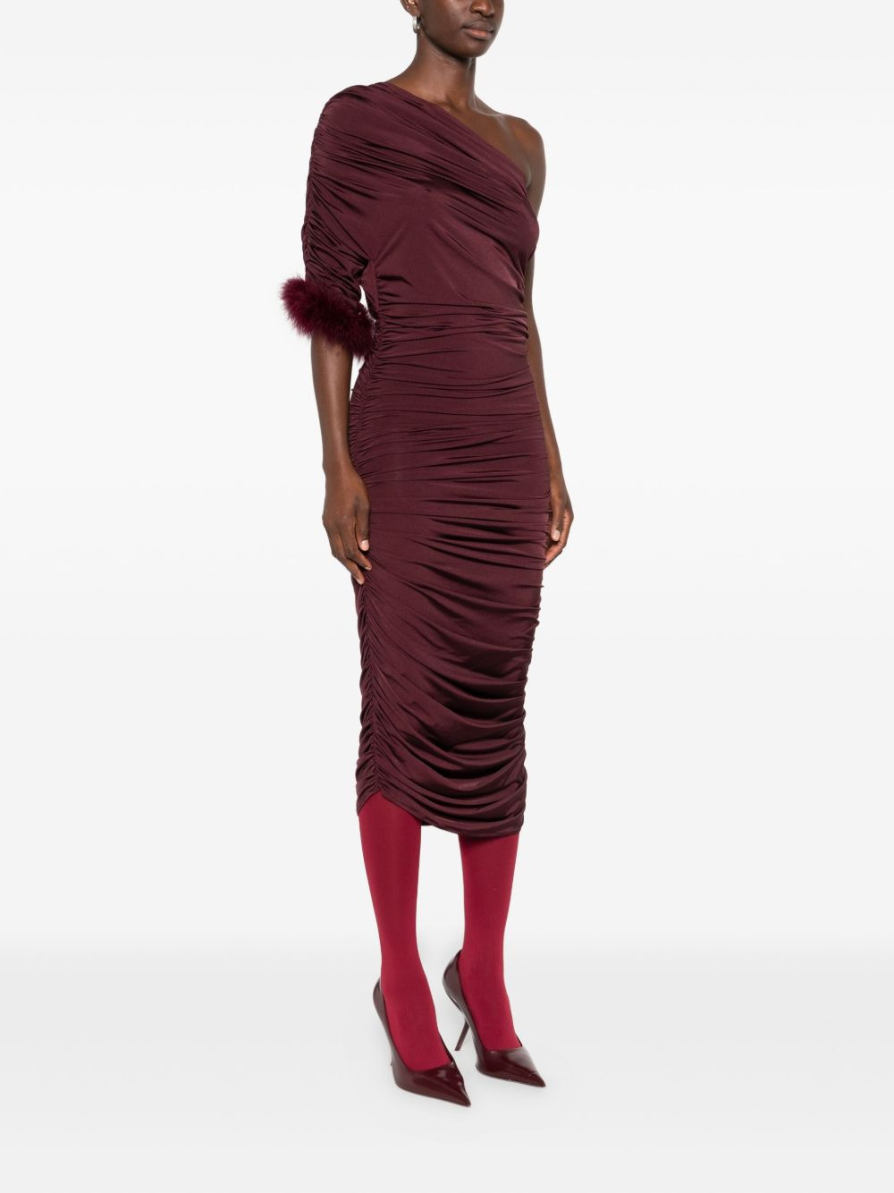 feather-trimmed one-shoulder dress - 3