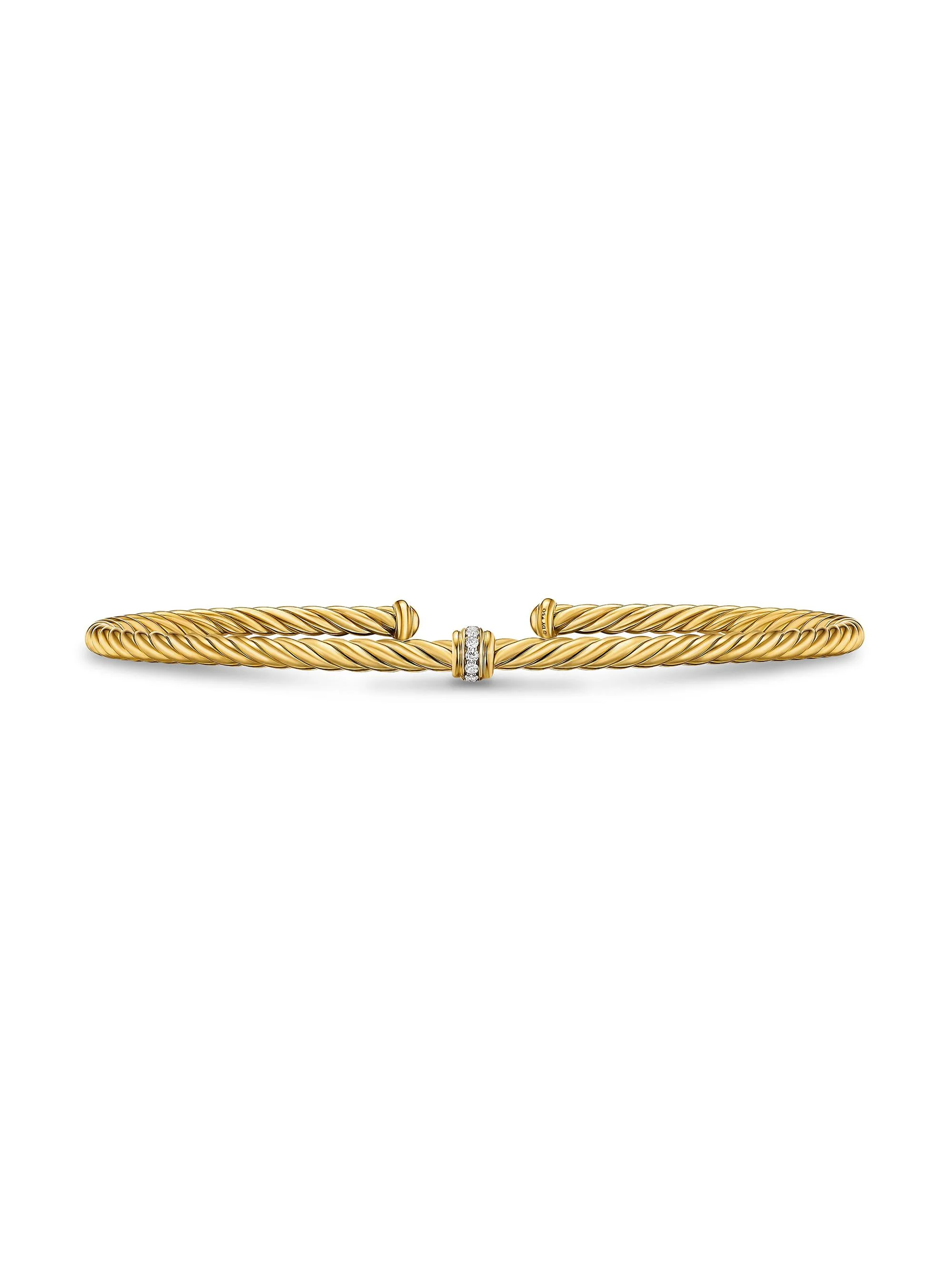 Women's Micro Cablespira Flex Center Station Bracelet in 18K Yellow Gold, 2.6MM - Diamond - 1