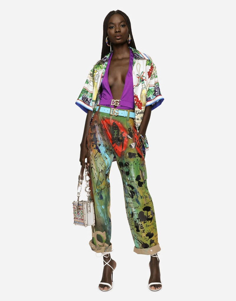 One-piece swimsuit with plunging neck and belt 2