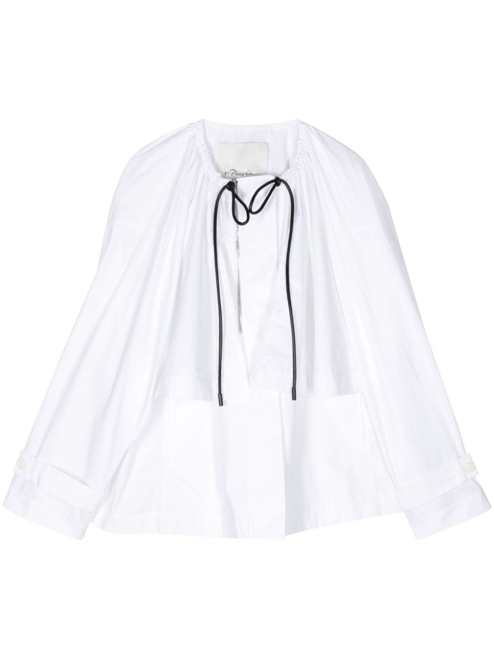 drastring-neck long-sleeved blouse - 1