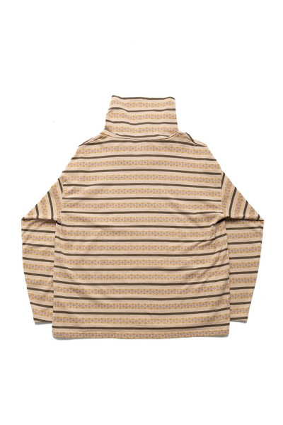Kapital SUNRISE Jacquard Stripe Jersey Baggy High Neck Long Sleeve T - Beige x Khaki outlook