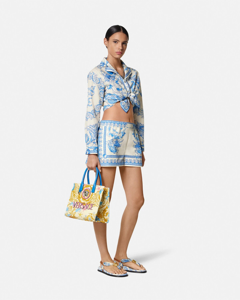 VERSACE Underwater Barocco Knotted Crop Cotton Shirt outlook