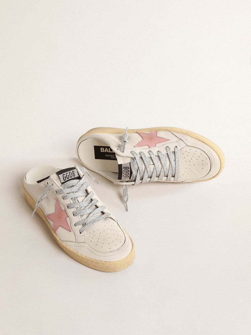 Golden Goose Ball Star Sabots in white nappa with an old-rose leather star outlook