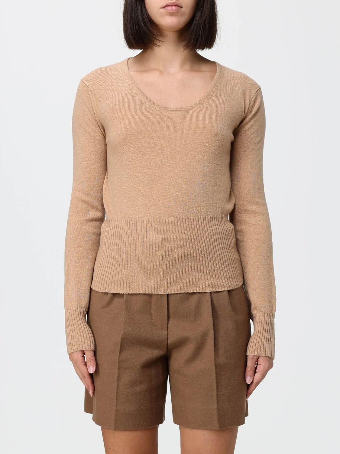 MAX MARA Slim Fit Wool and Cashmere Crewneck Jumper with Ribbed Trims - 1