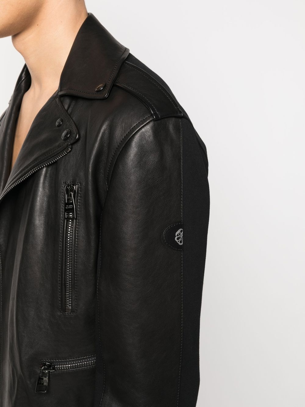 leather-trim biker jacket - 5