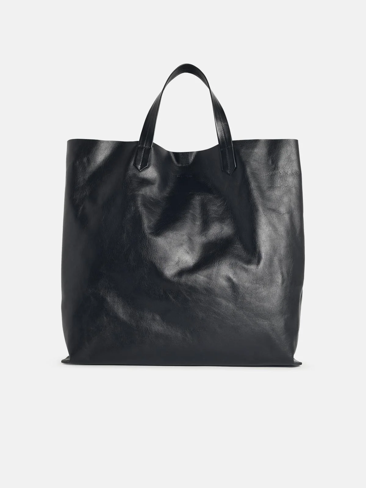 'TAPE' MEDIUM TOTE BAG IN BLACK VEGETABLE TANNED LEATHER - 1